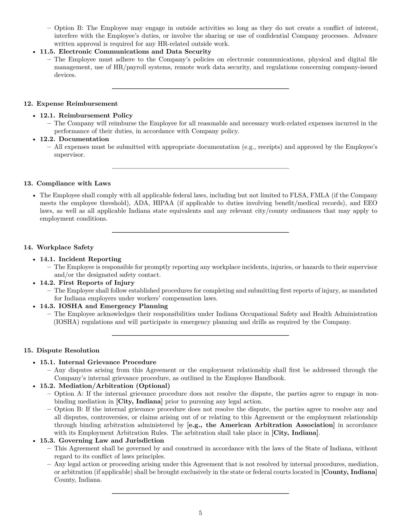 Preview page 5 of Pro Indiana HR assistant employment contract template