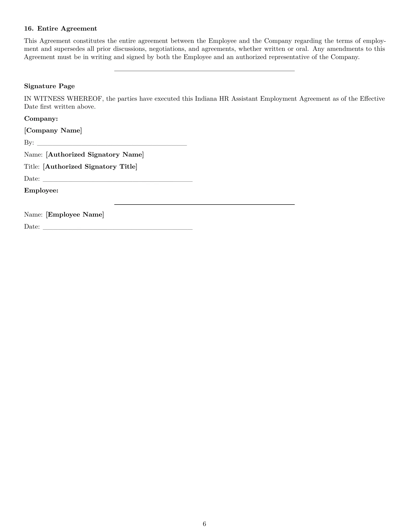Preview page 6 of Pro Indiana HR assistant employment contract template