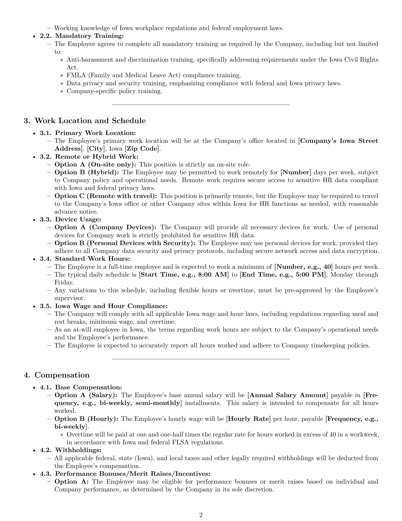 Preview page 2 of Pro Iowa HR assistant employment contract template