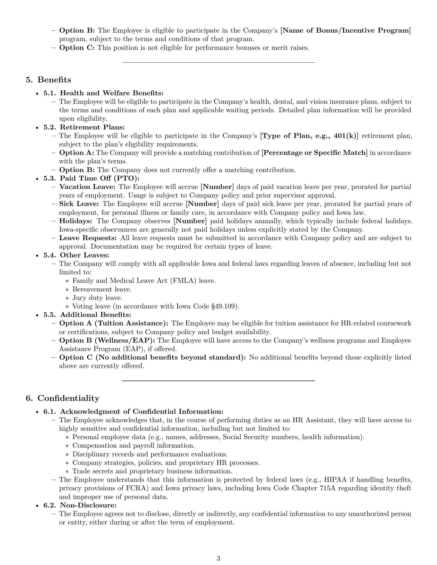 Preview page 3 of Pro Iowa HR assistant employment contract template