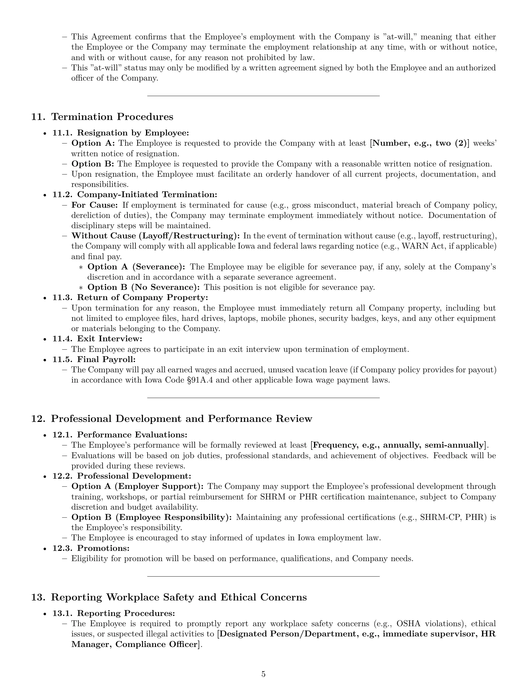 Preview page 5 of Pro Iowa HR assistant employment contract template