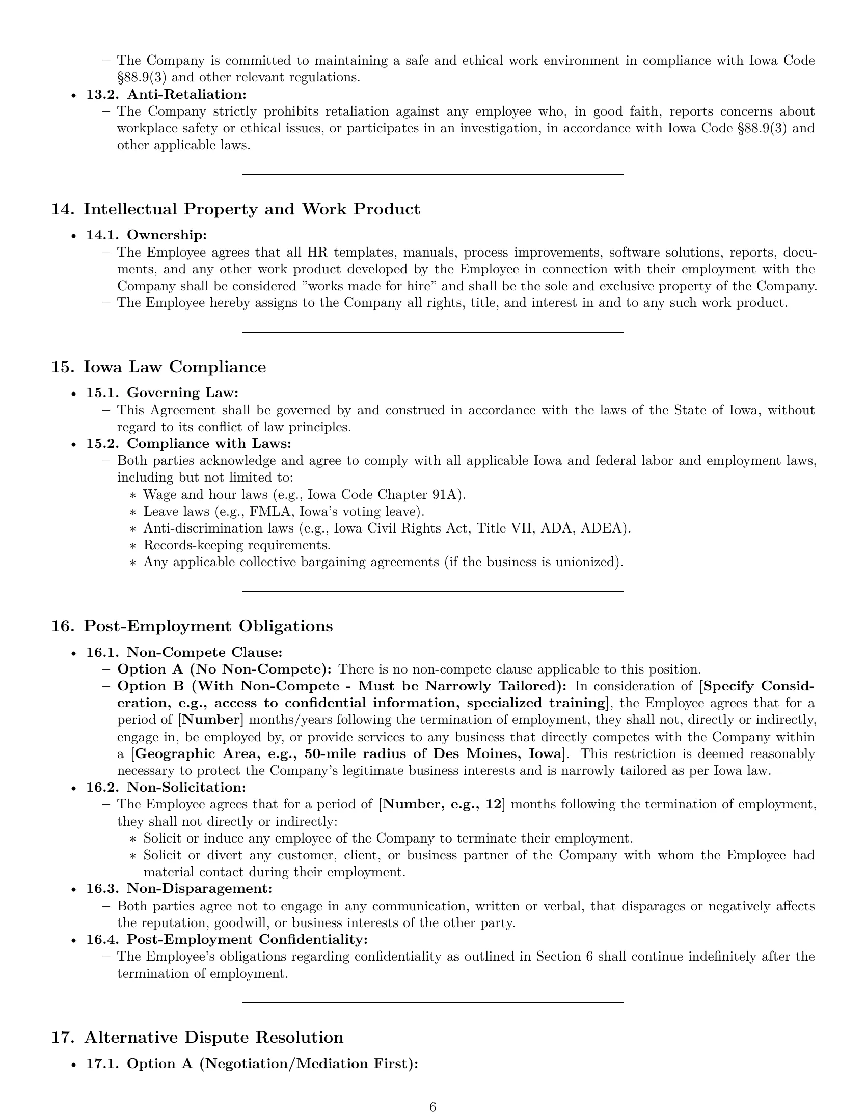 Preview page 6 of Pro Iowa HR assistant employment contract template