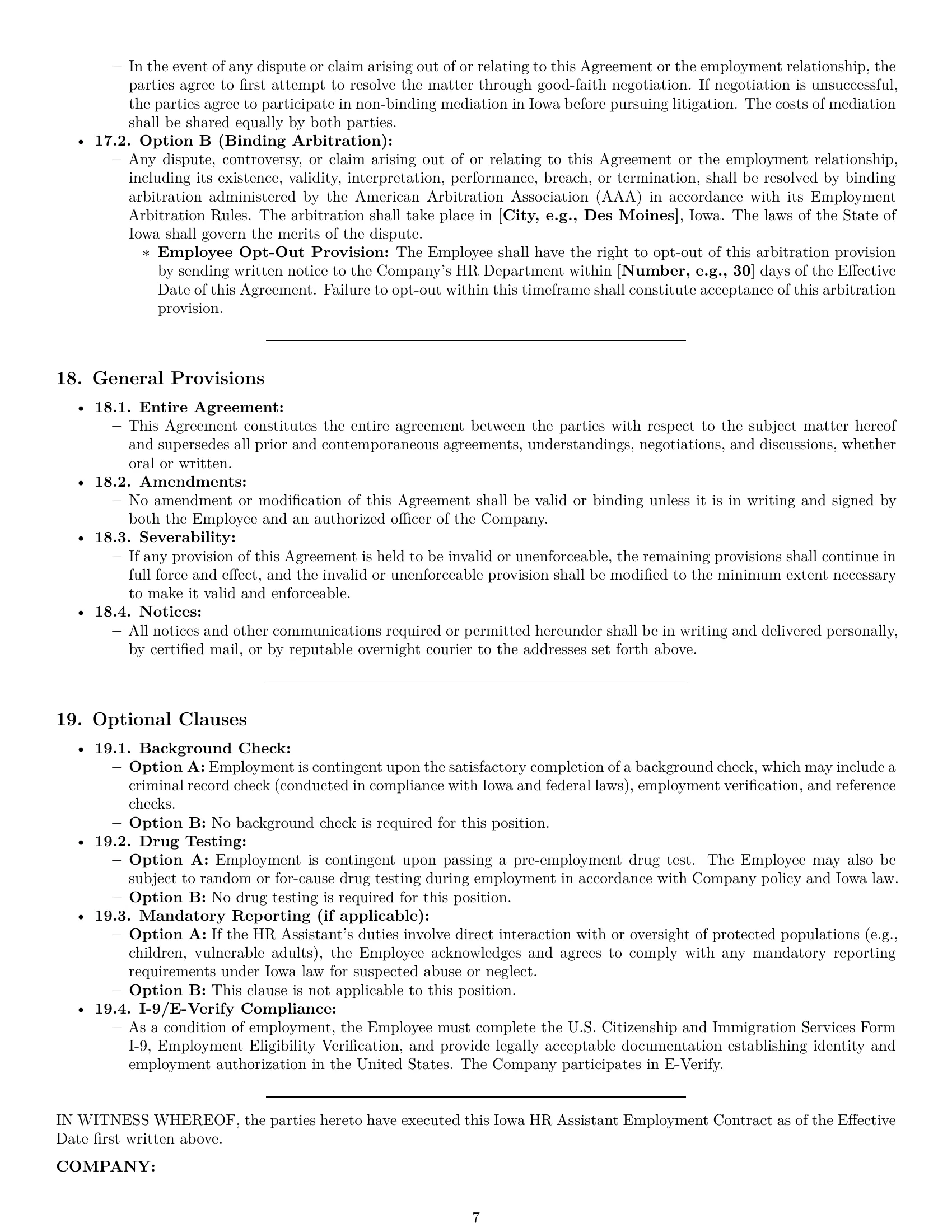 Preview page 7 of Pro Iowa HR assistant employment contract template
