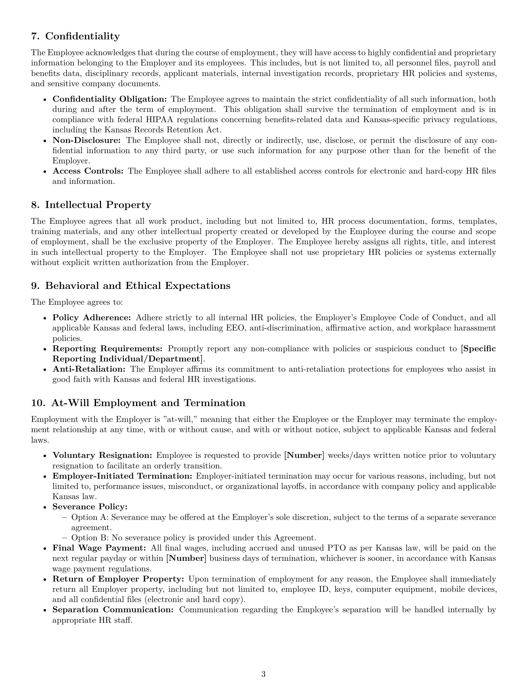 Preview page 3 of Pro Kansas HR assistant employment contract template