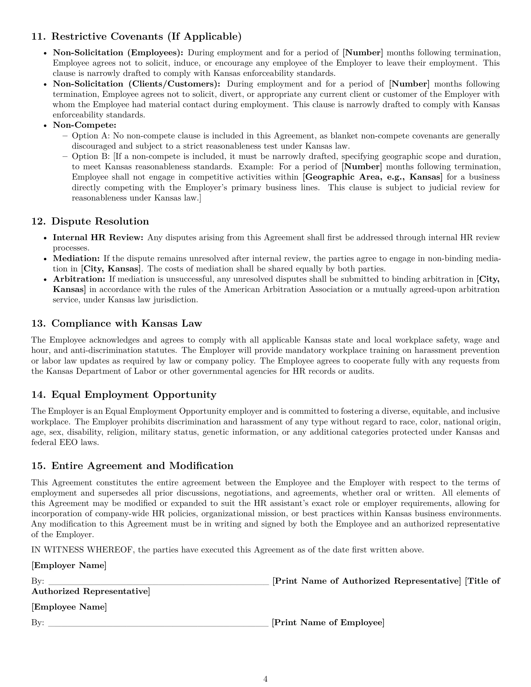 Preview page 4 of Pro Kansas HR assistant employment contract template