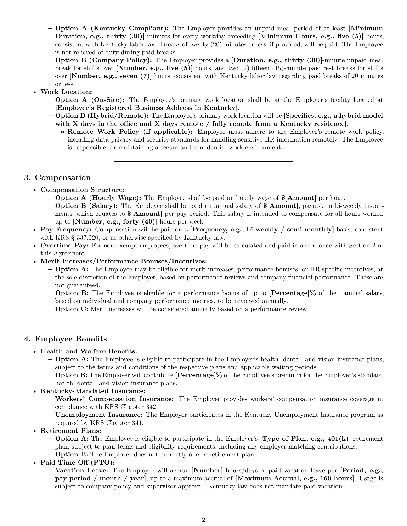 Preview page 2 of Pro Kentucky HR assistant employment contract template