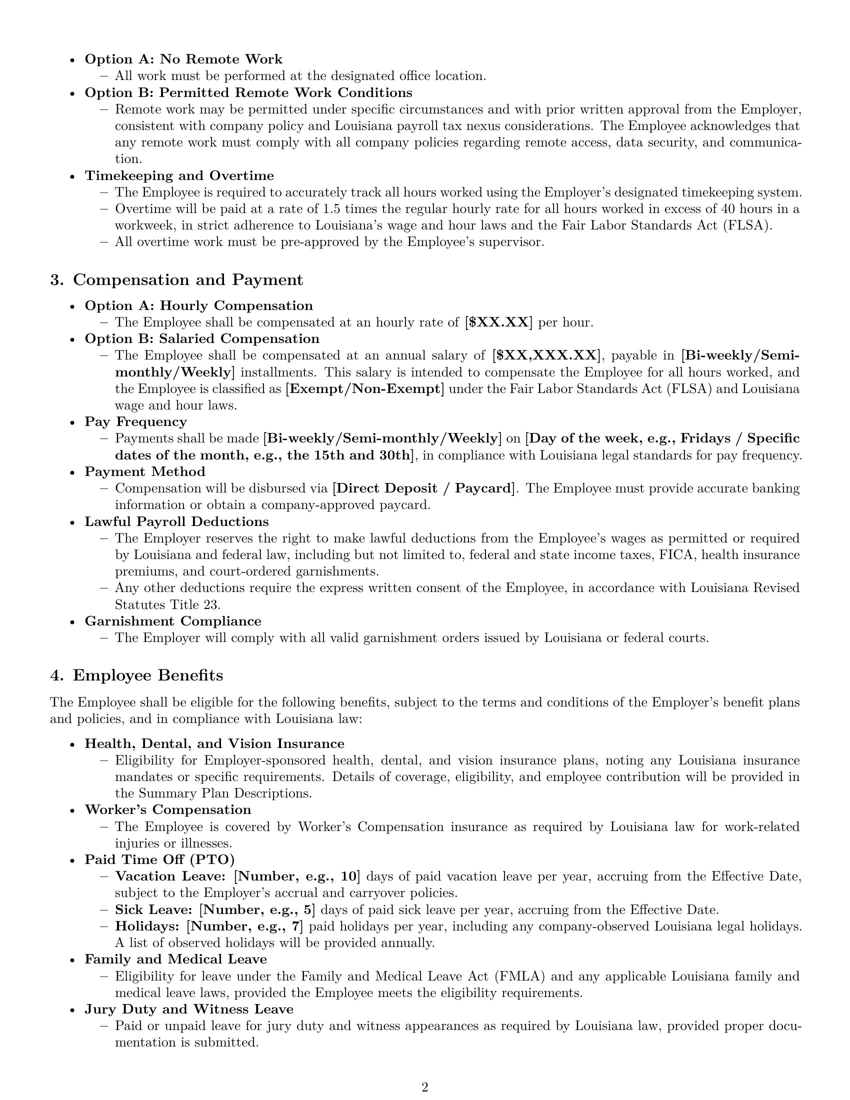 Preview page 2 of Pro Louisiana HR assistant employment contract template