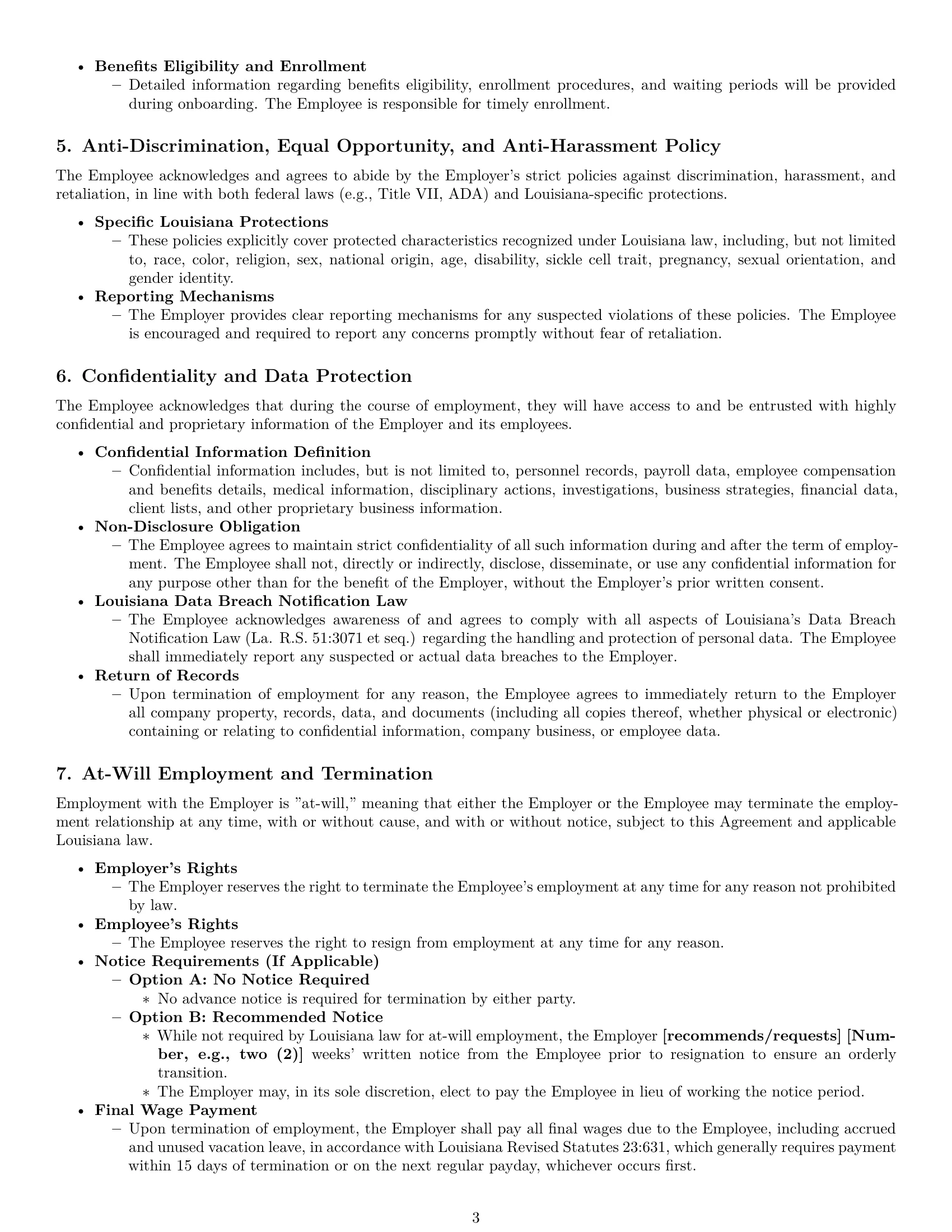 Preview page 3 of Pro Louisiana HR assistant employment contract template