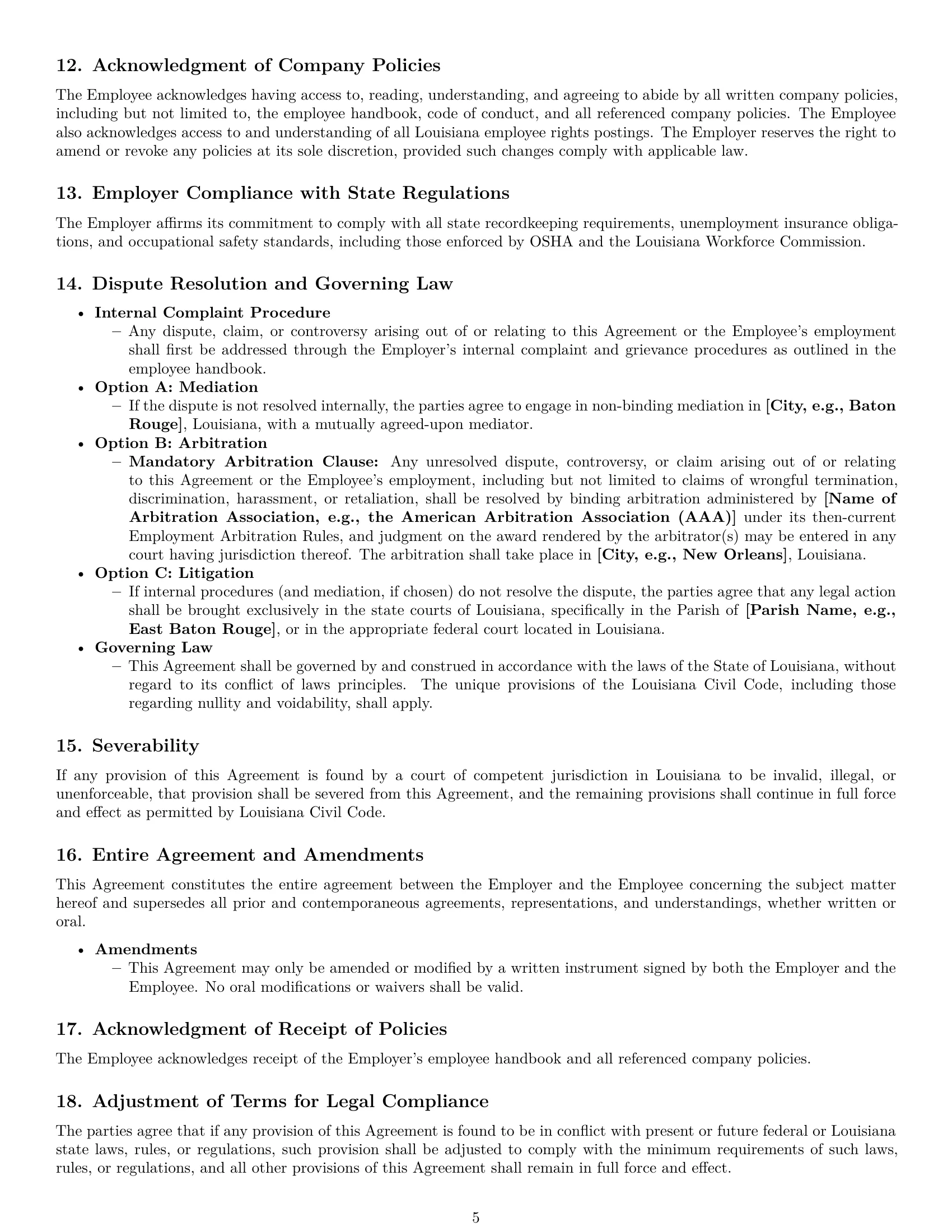 Preview page 5 of Pro Louisiana HR assistant employment contract template