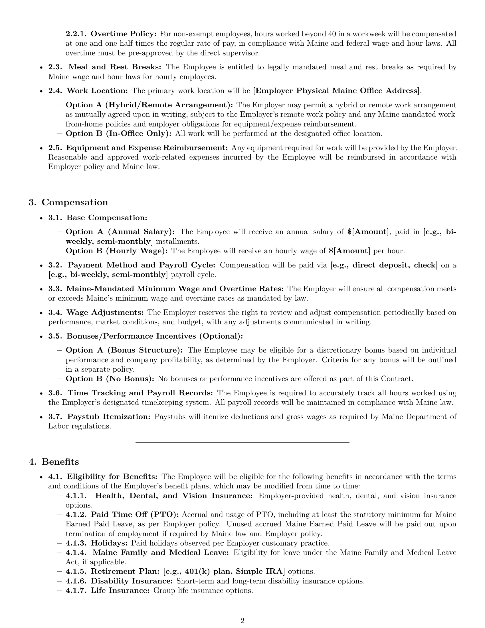 Preview page 2 of Pro Maine HR assistant employment contract template