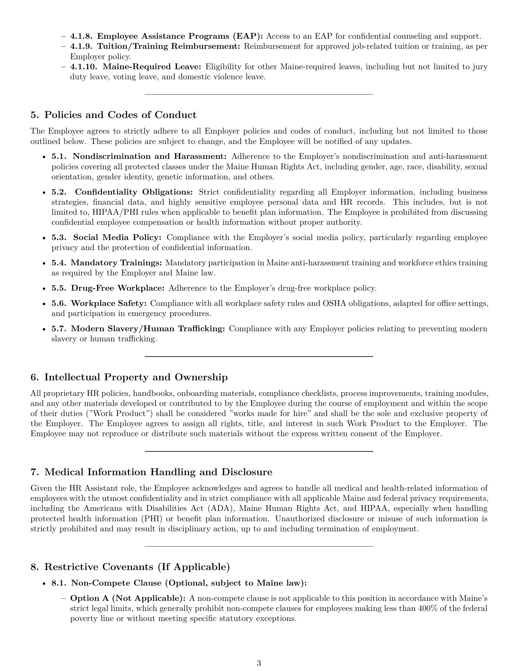 Preview page 3 of Pro Maine HR assistant employment contract template