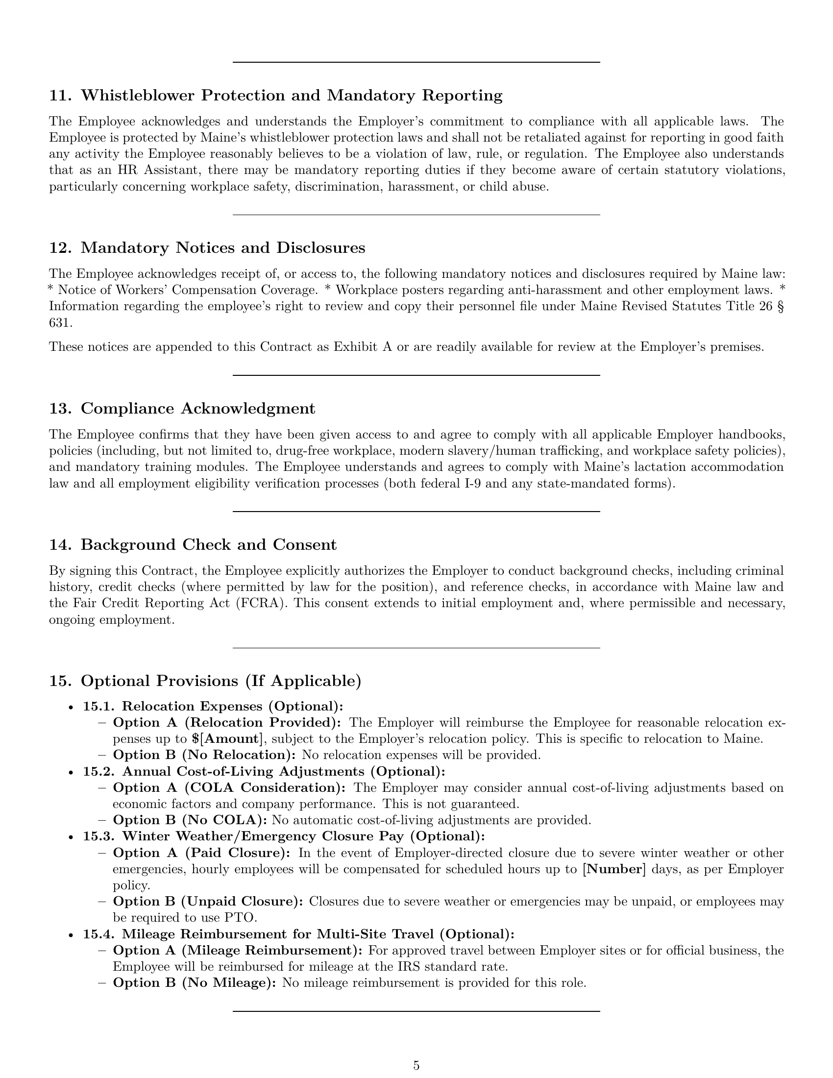Preview page 5 of Pro Maine HR assistant employment contract template