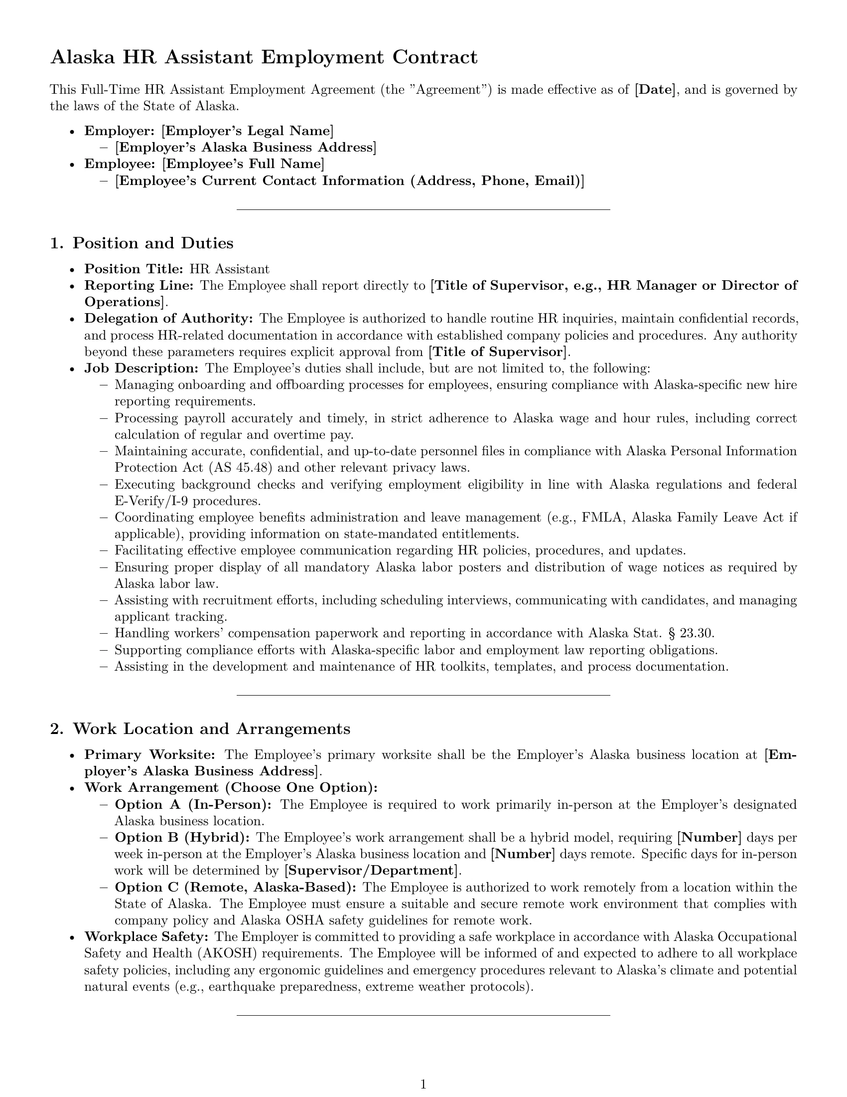 Preview page 1 of Pro Alaska HR assistant employment contract template