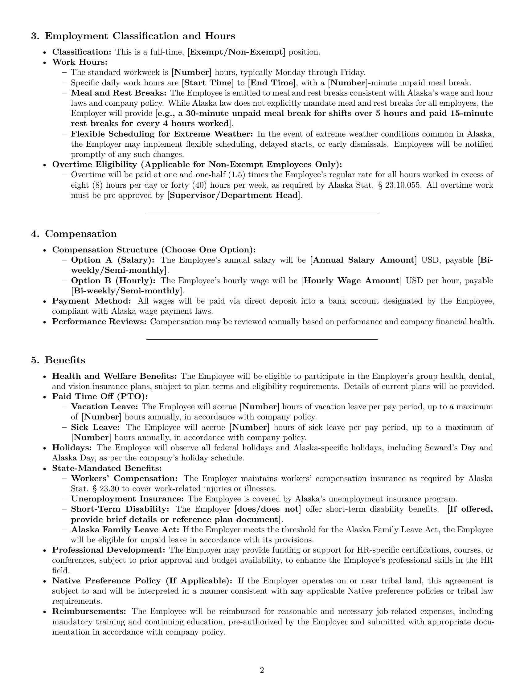 Preview page 2 of Pro Alaska HR assistant employment contract template