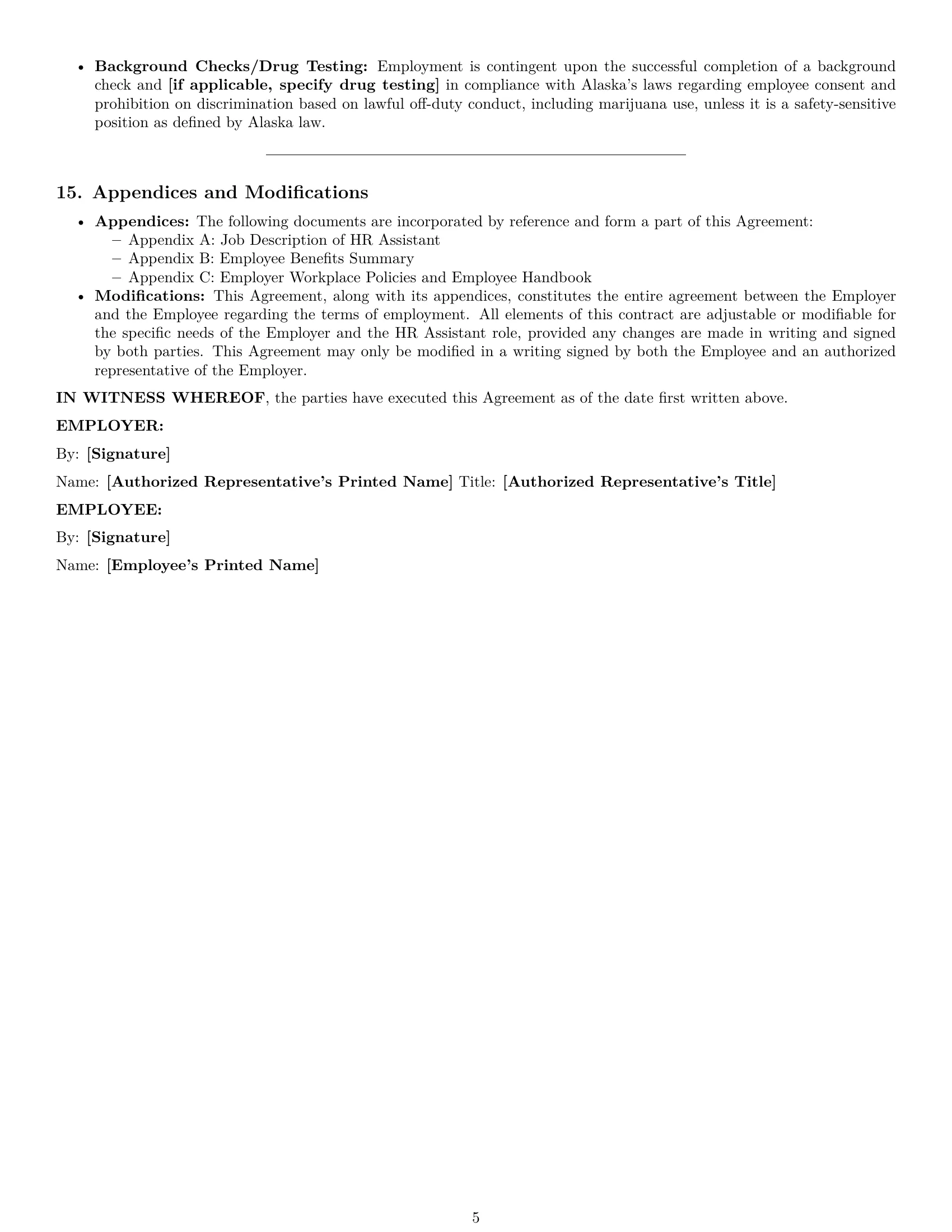 Preview page 5 of Pro Alaska HR assistant employment contract template