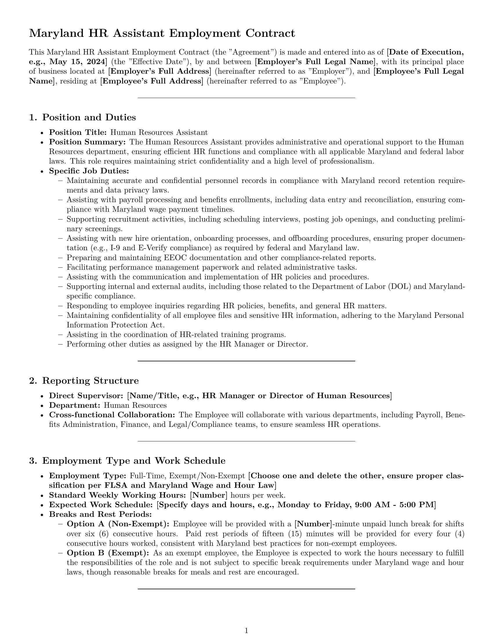 Preview page 1 of Pro Maryland HR assistant employment contract template