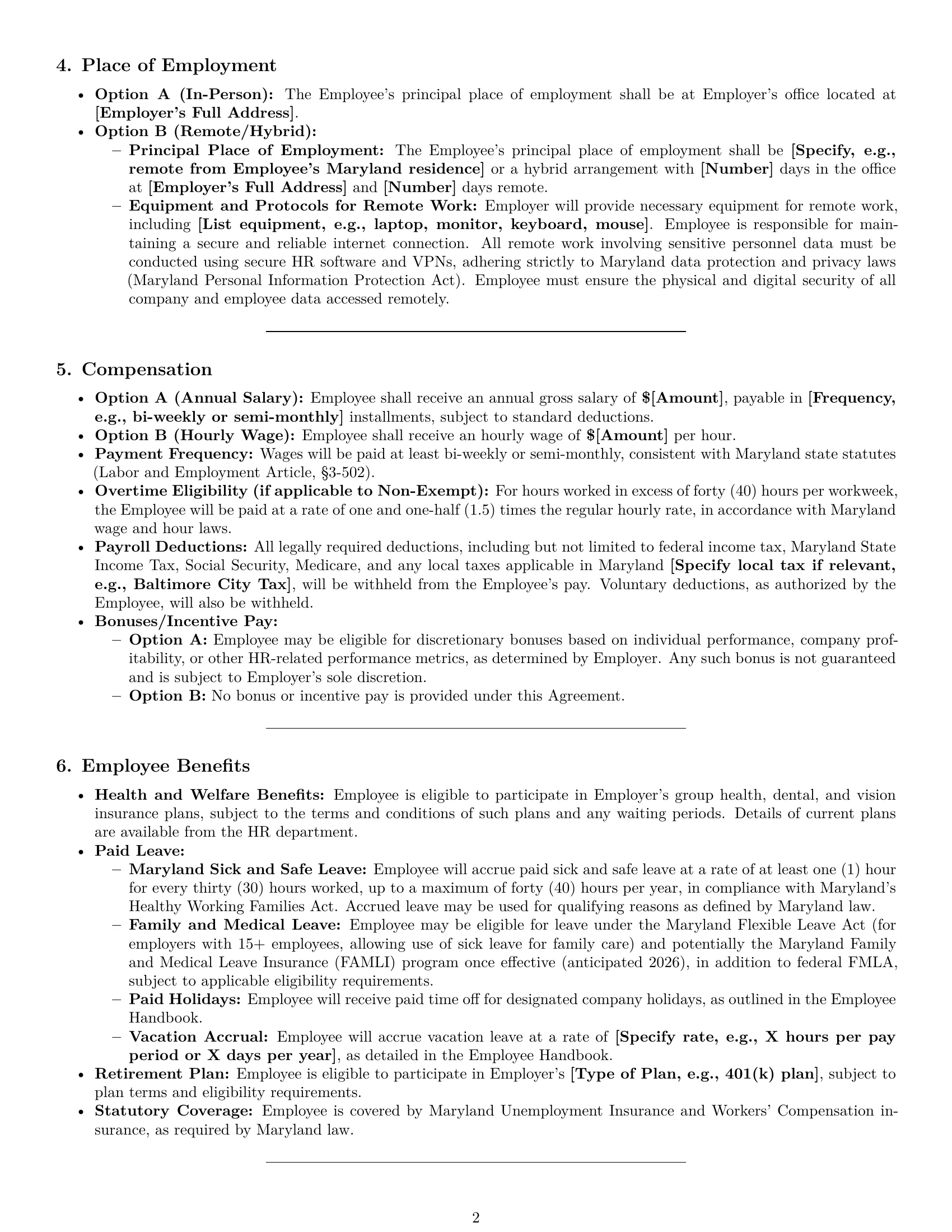 Preview page 2 of Pro Maryland HR assistant employment contract template