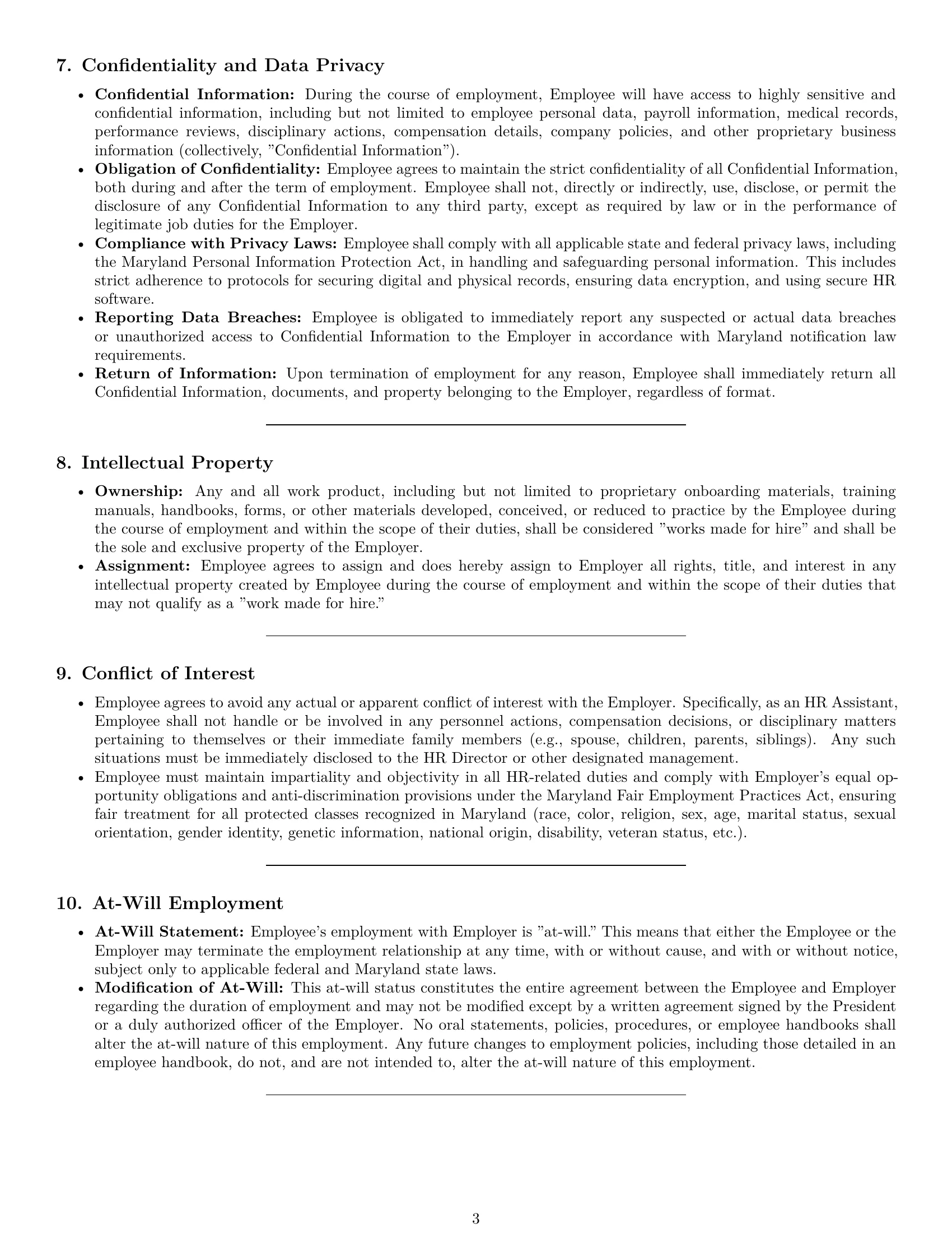 Preview page 3 of Pro Maryland HR assistant employment contract template