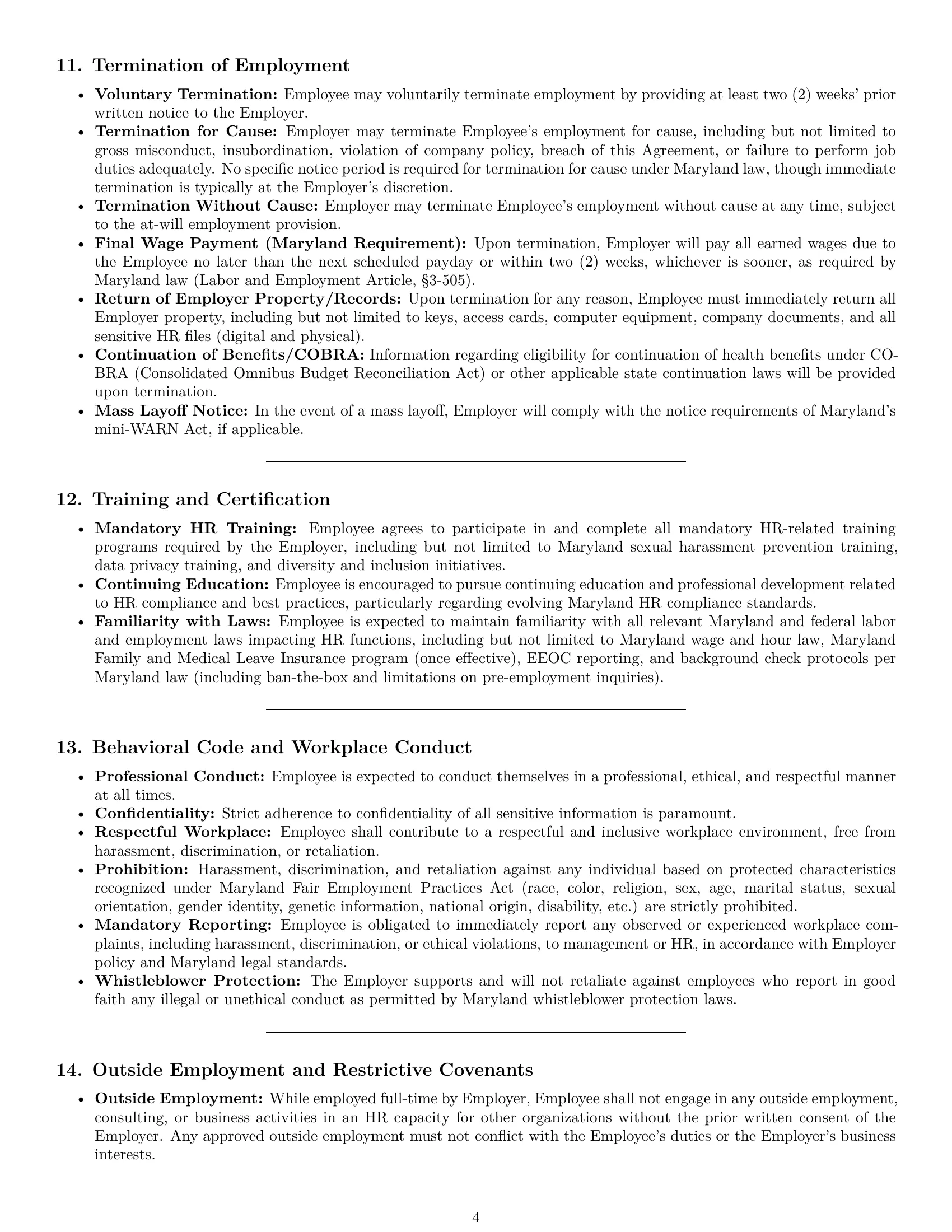 Preview page 4 of Pro Maryland HR assistant employment contract template