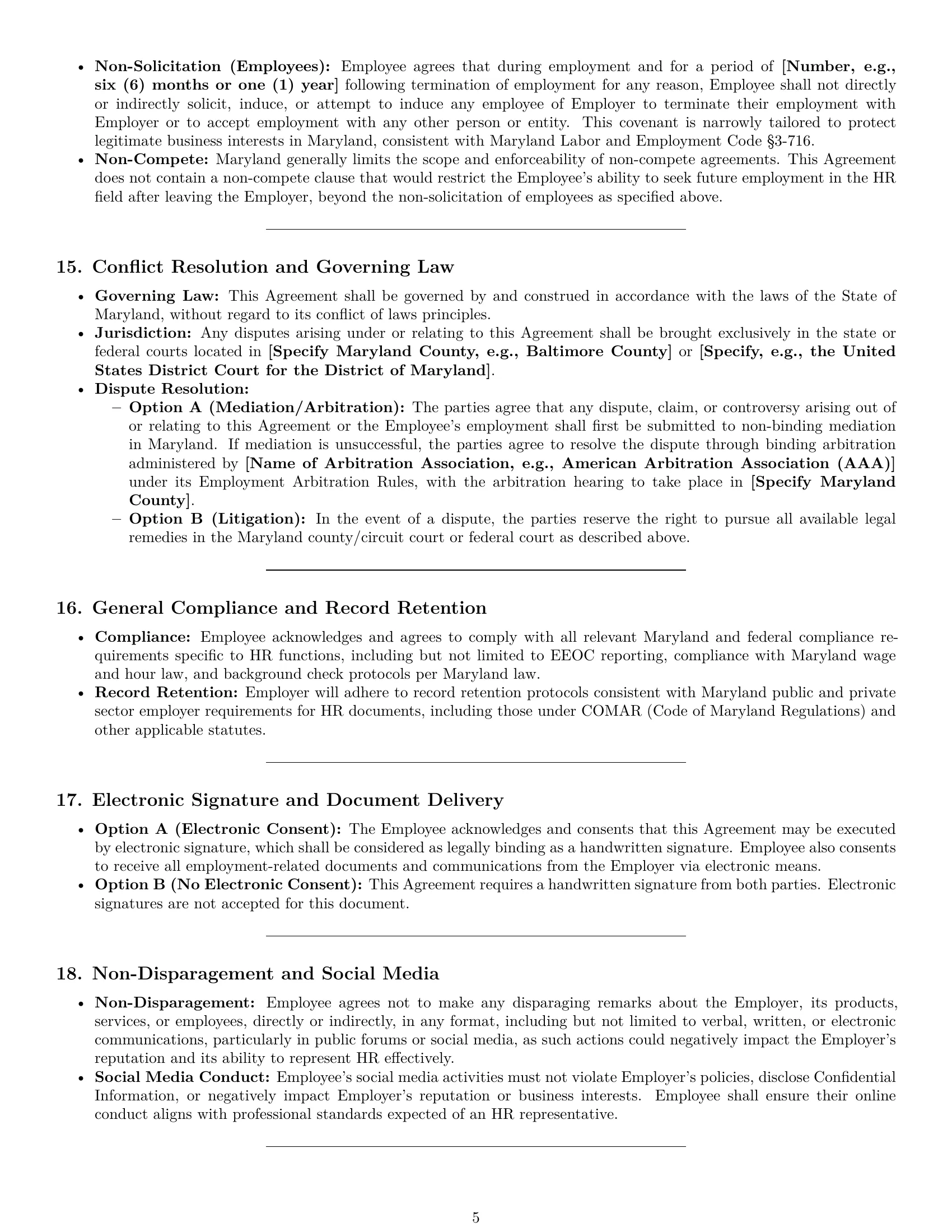 Preview page 5 of Pro Maryland HR assistant employment contract template