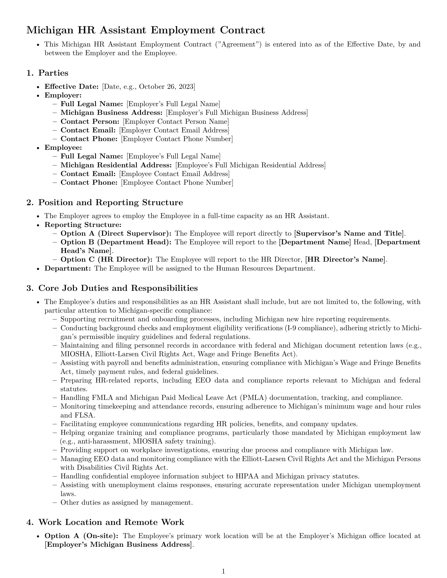 Preview page 1 of Pro Michigan HR assistant employment contract template