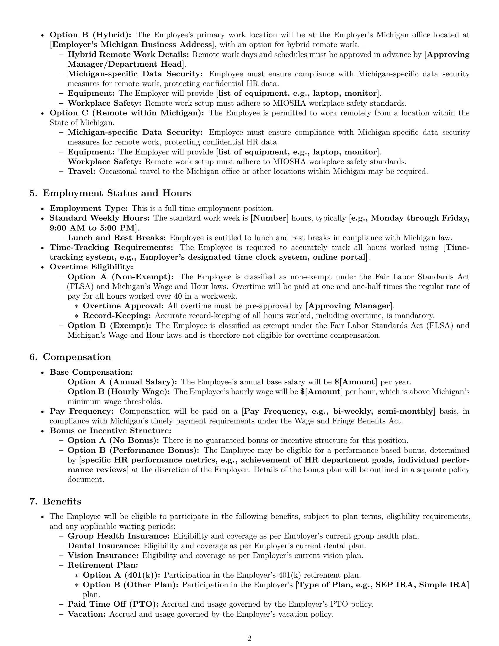 Preview page 2 of Pro Michigan HR assistant employment contract template