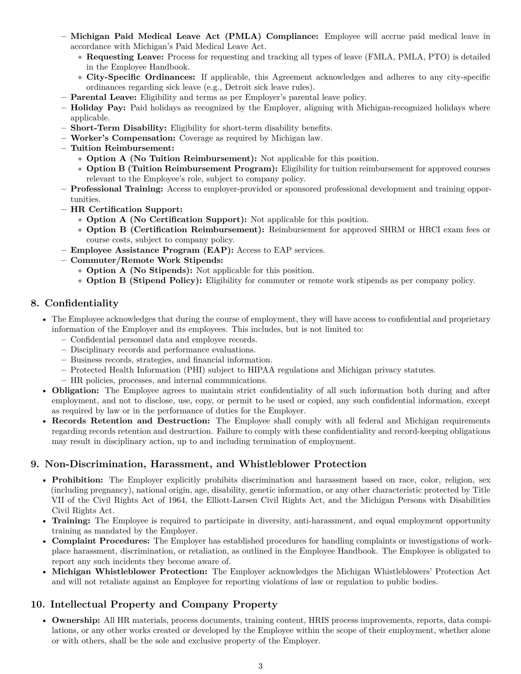 Preview page 3 of Pro Michigan HR assistant employment contract template