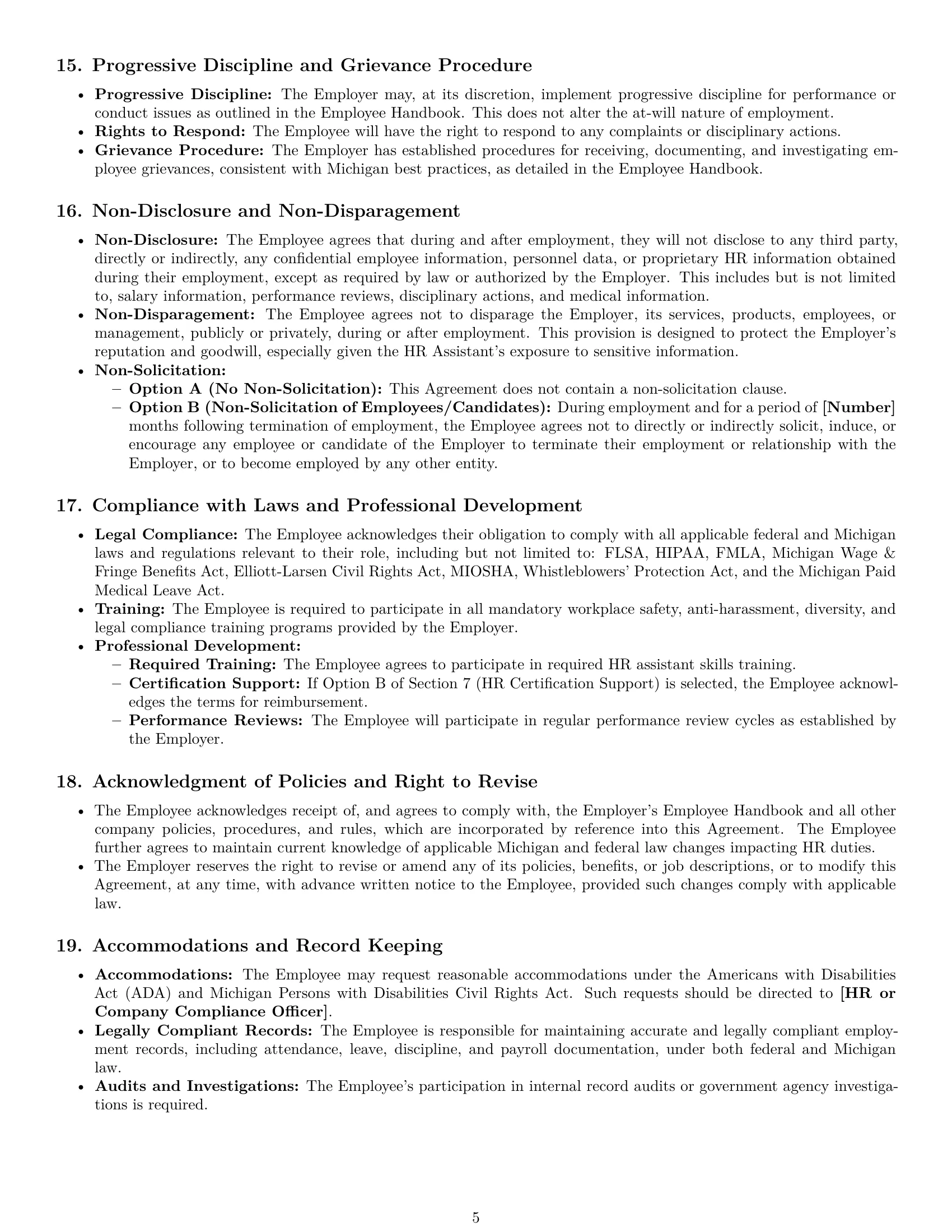 Preview page 5 of Pro Michigan HR assistant employment contract template