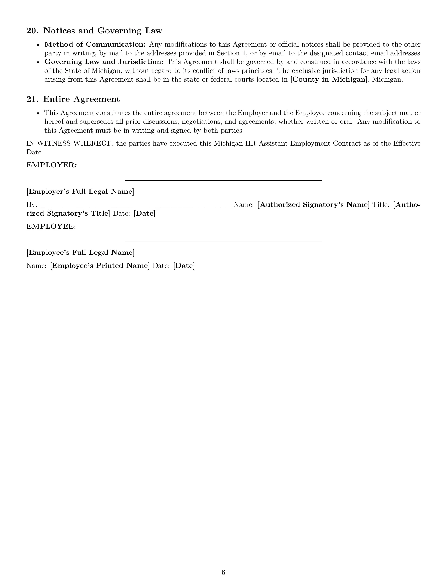 Preview page 6 of Pro Michigan HR assistant employment contract template