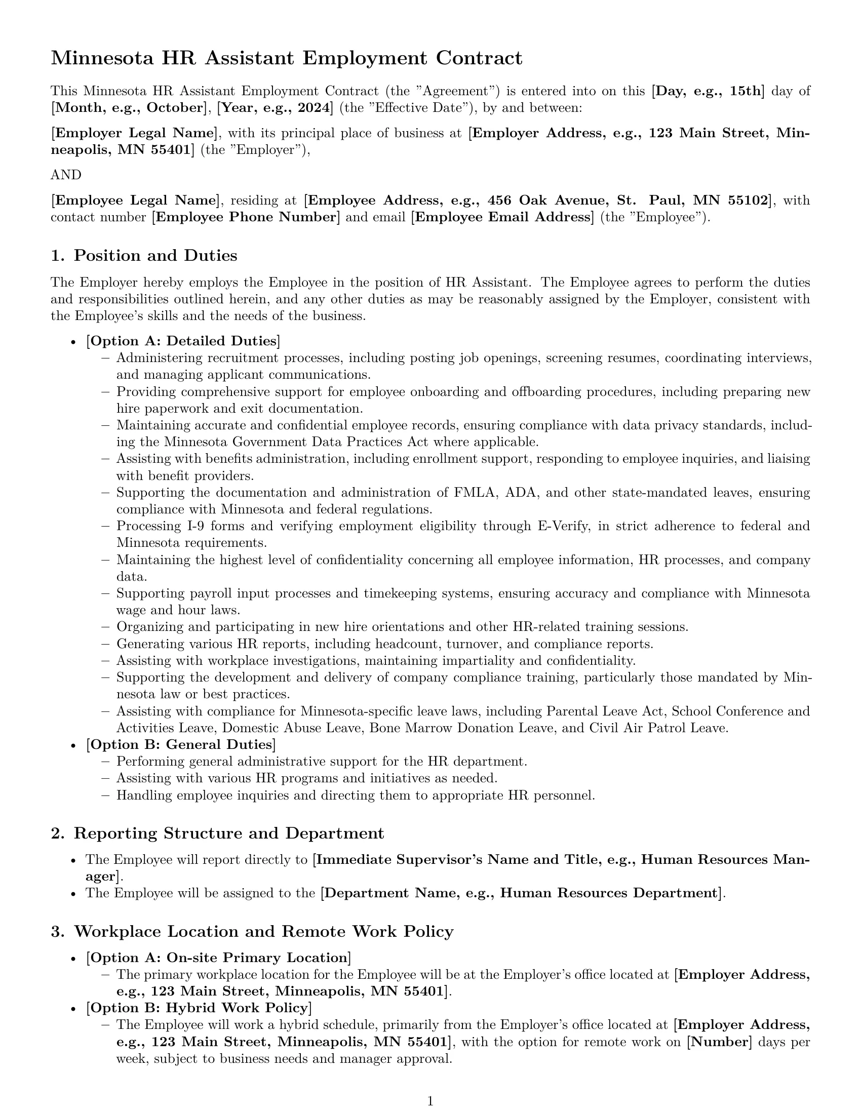 Preview page 1 of Pro Minnesota HR assistant employment contract template
