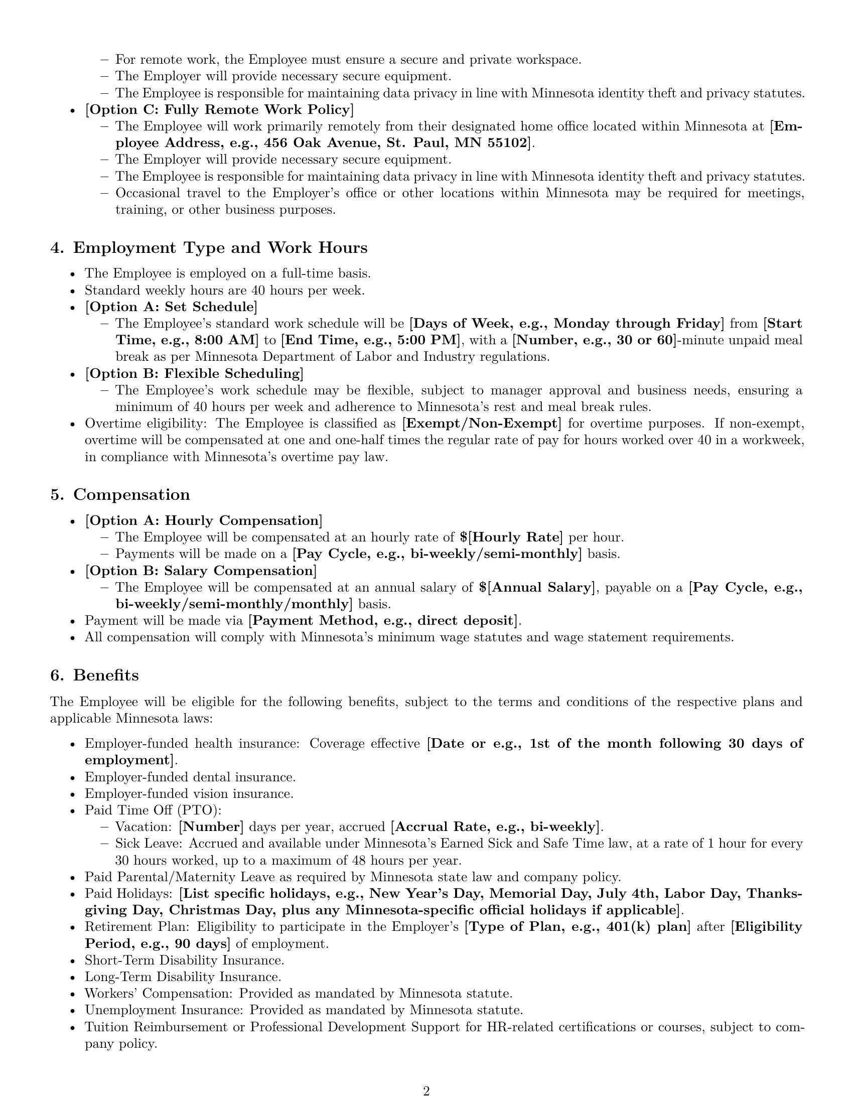 Preview page 2 of Pro Minnesota HR assistant employment contract template