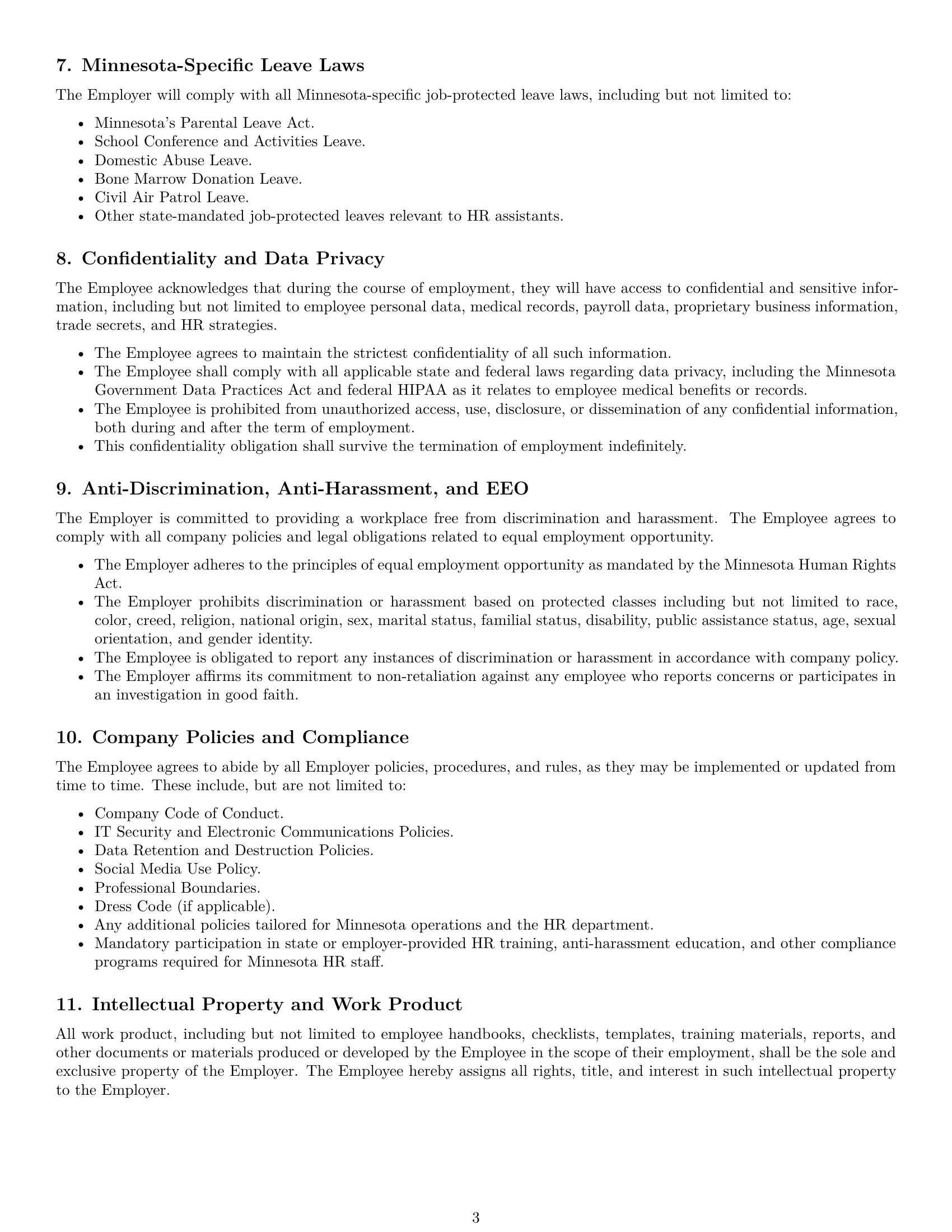 Preview page 3 of Pro Minnesota HR assistant employment contract template