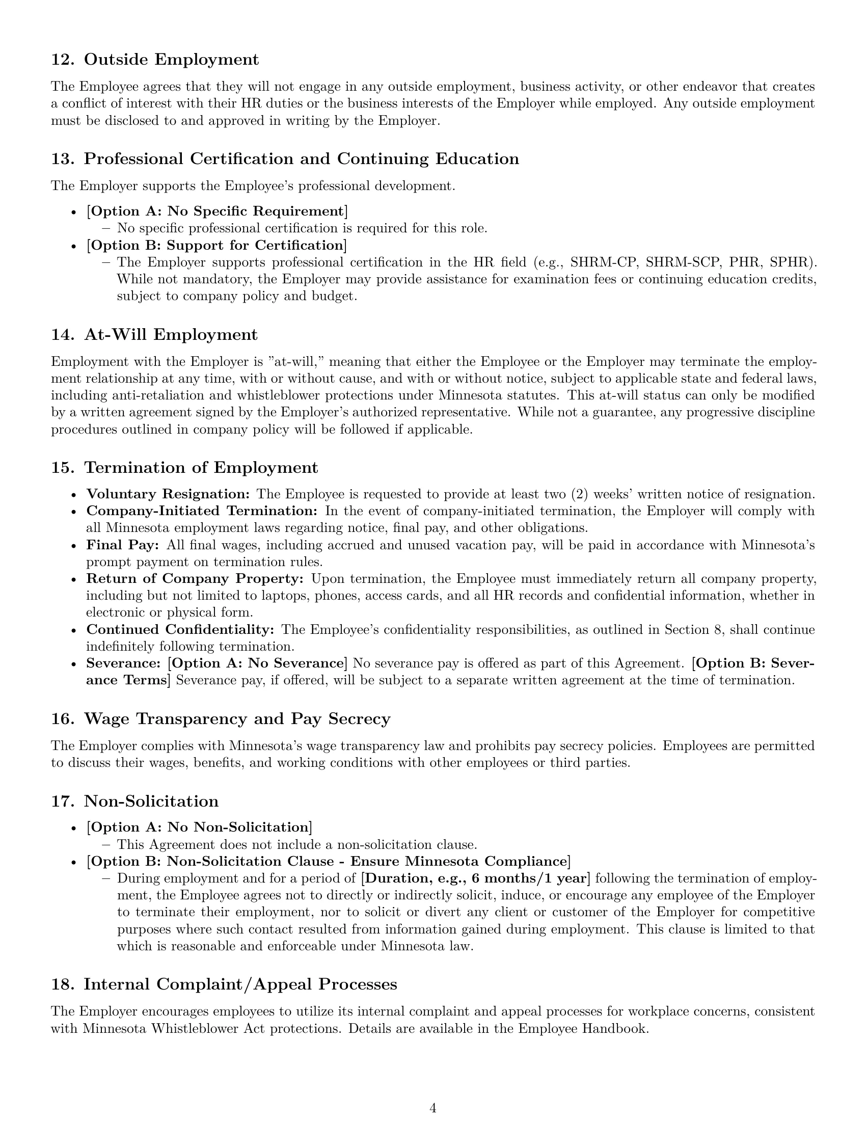 Preview page 4 of Pro Minnesota HR assistant employment contract template