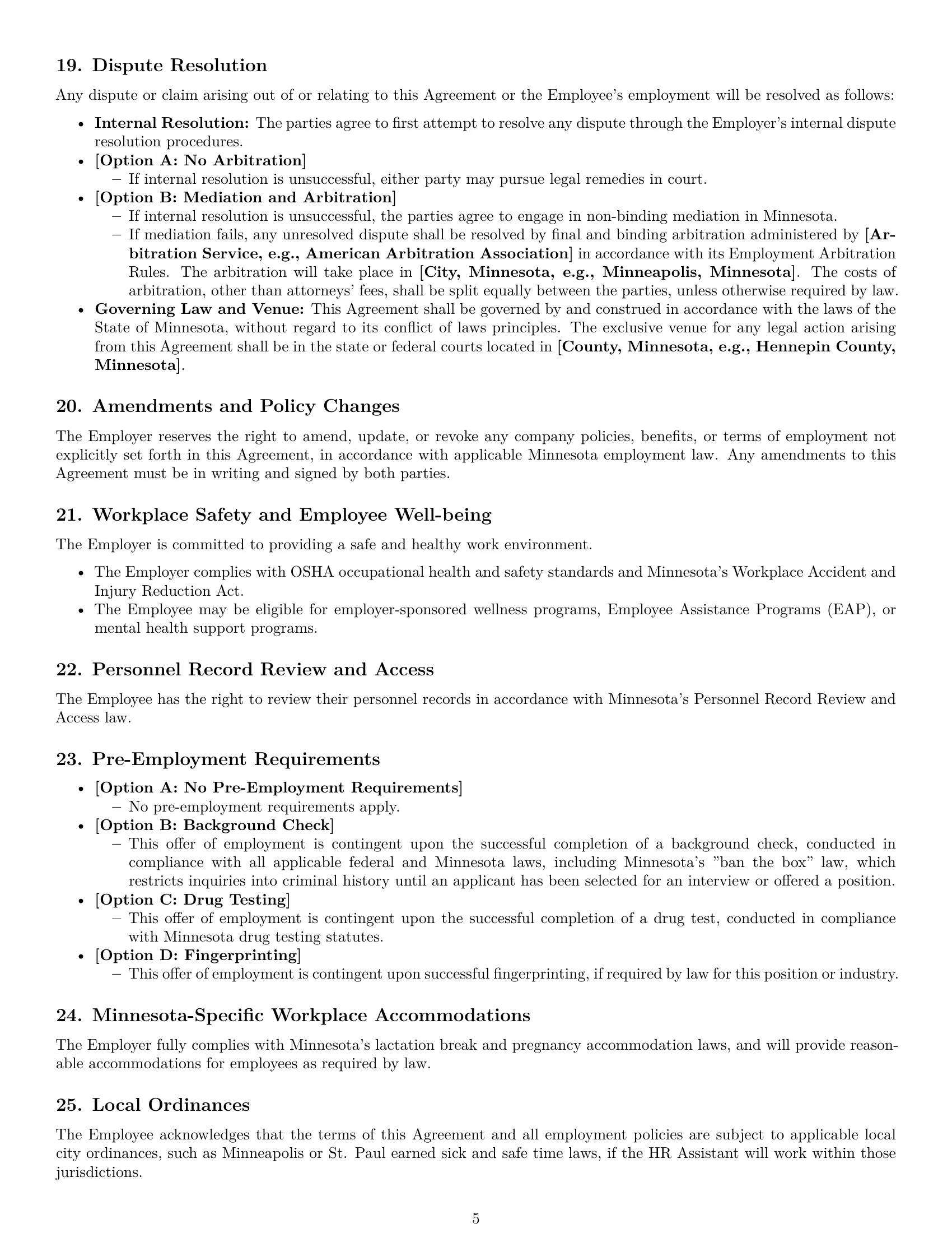 Preview page 5 of Pro Minnesota HR assistant employment contract template