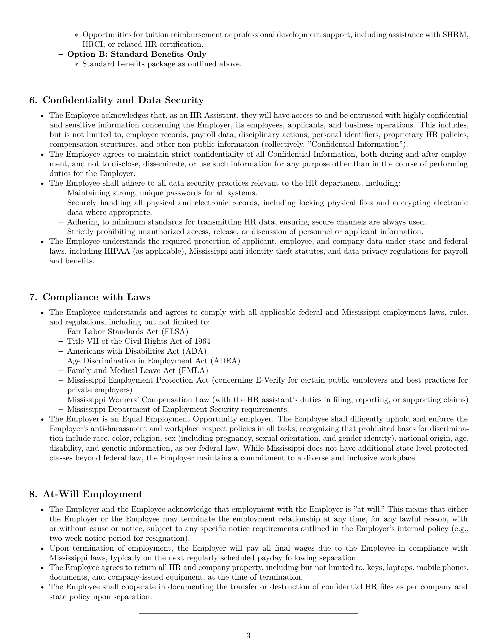 Preview page 3 of Pro Mississippi HR assistant employment contract template