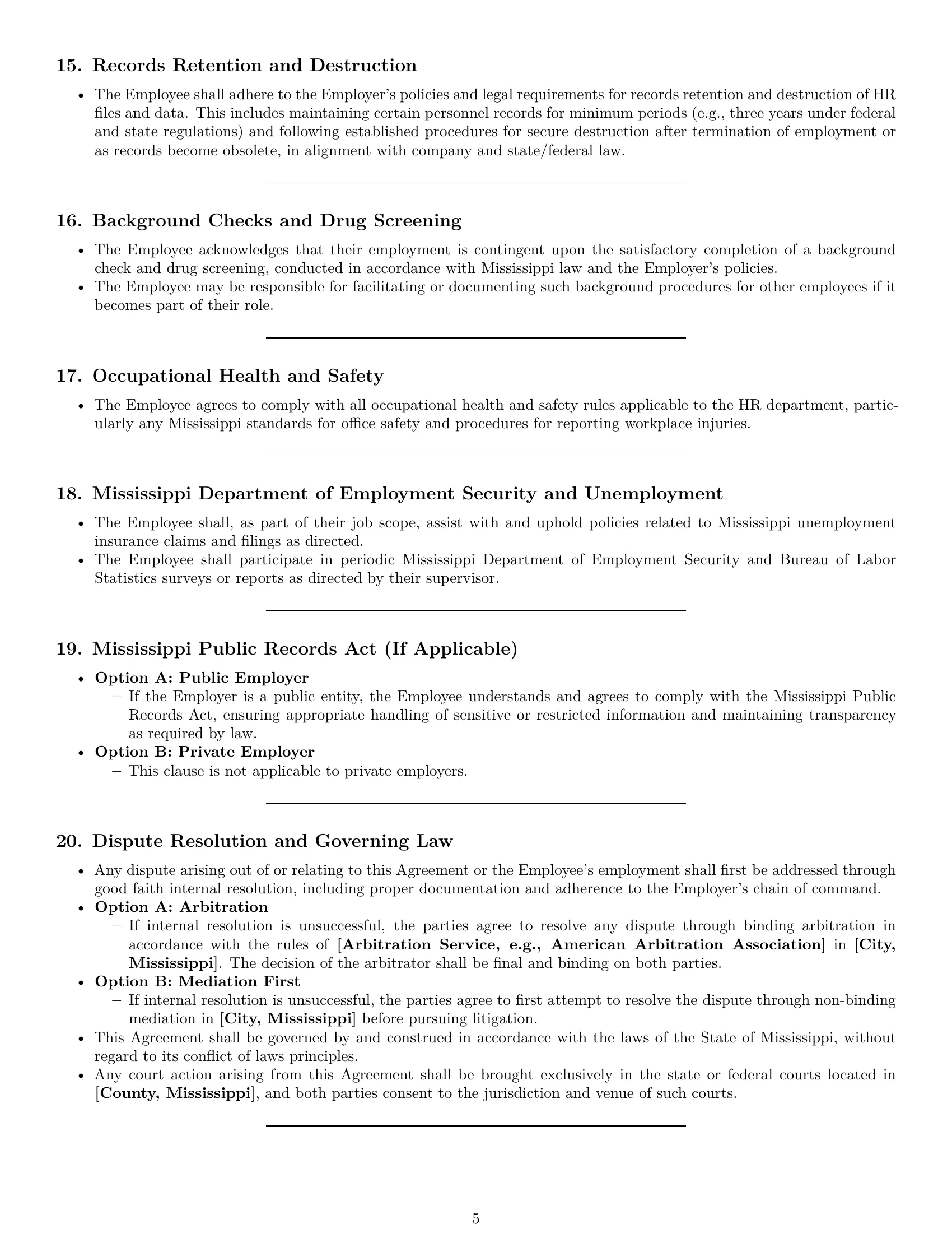 Preview page 5 of Pro Mississippi HR assistant employment contract template