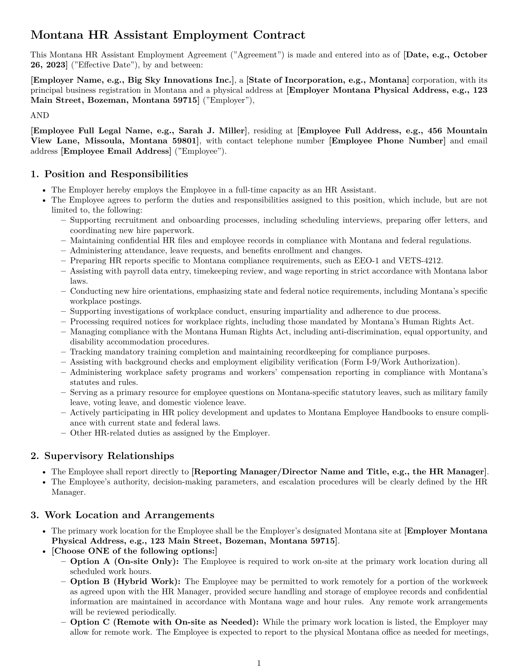 Preview page 1 of Pro Montana HR assistant employment contract template