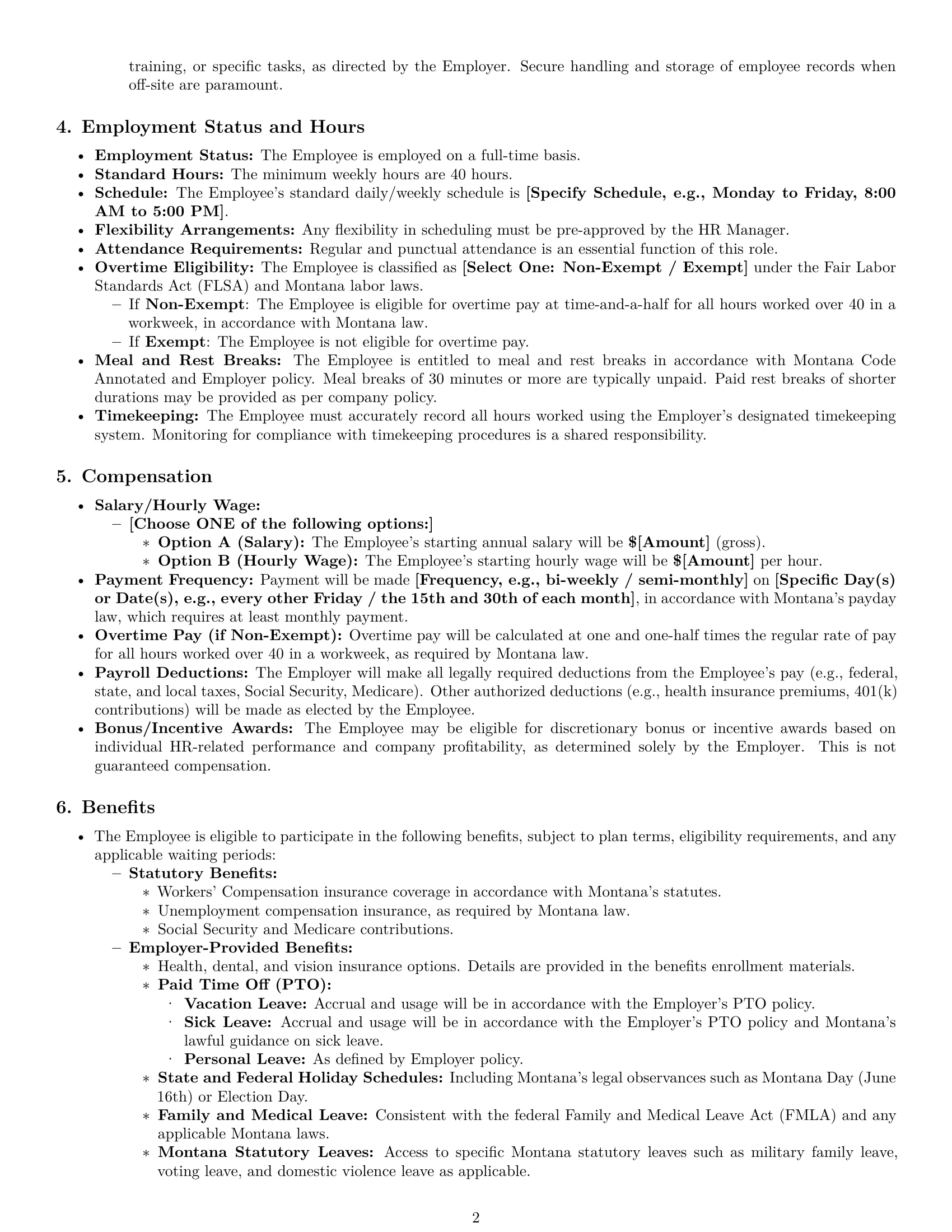 Preview page 2 of Pro Montana HR assistant employment contract template