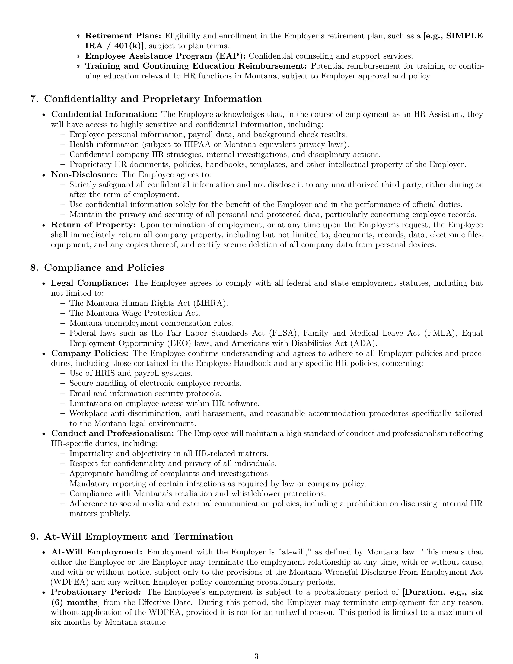 Preview page 3 of Pro Montana HR assistant employment contract template