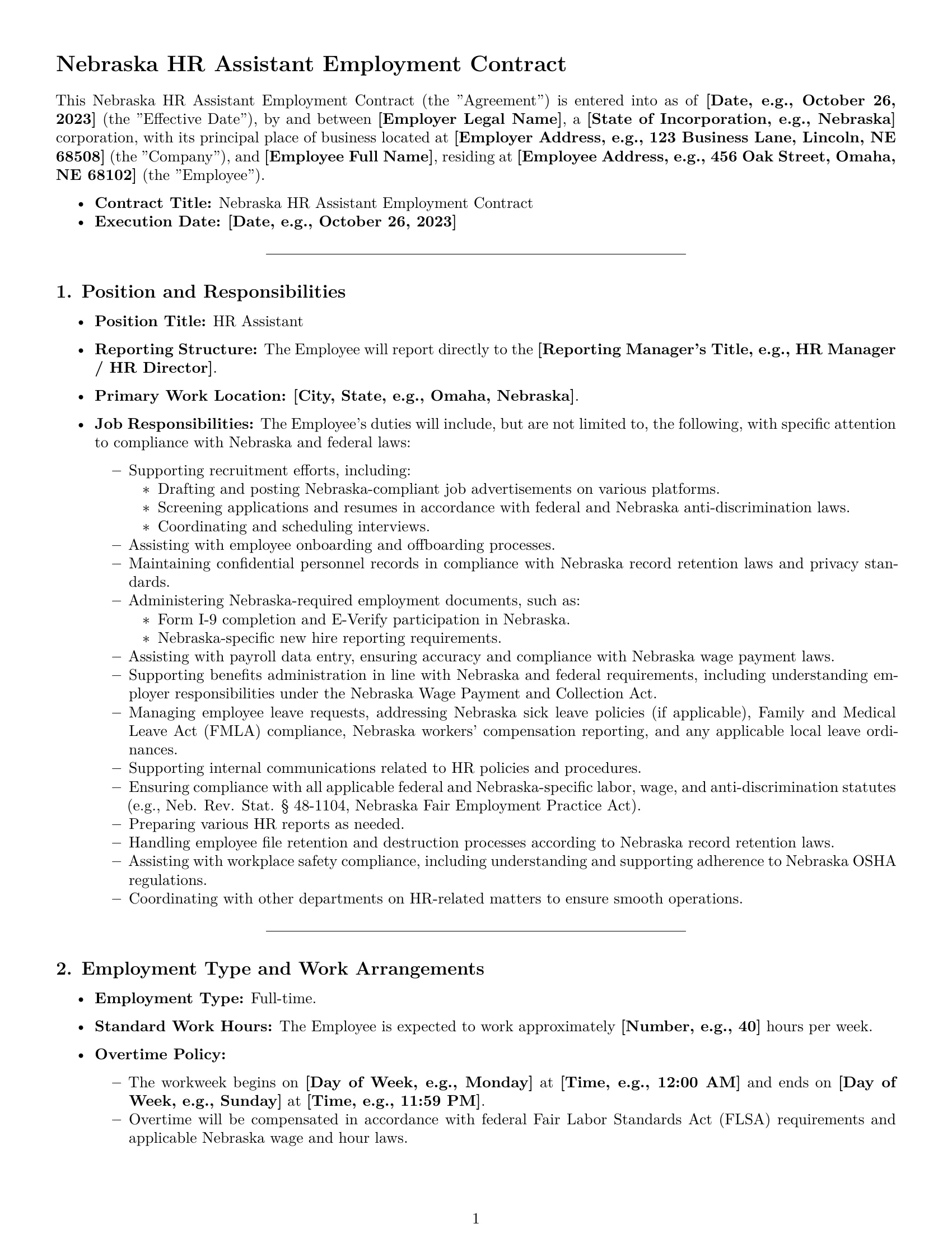 Preview page 1 of Pro Nebraska HR assistant employment contract template