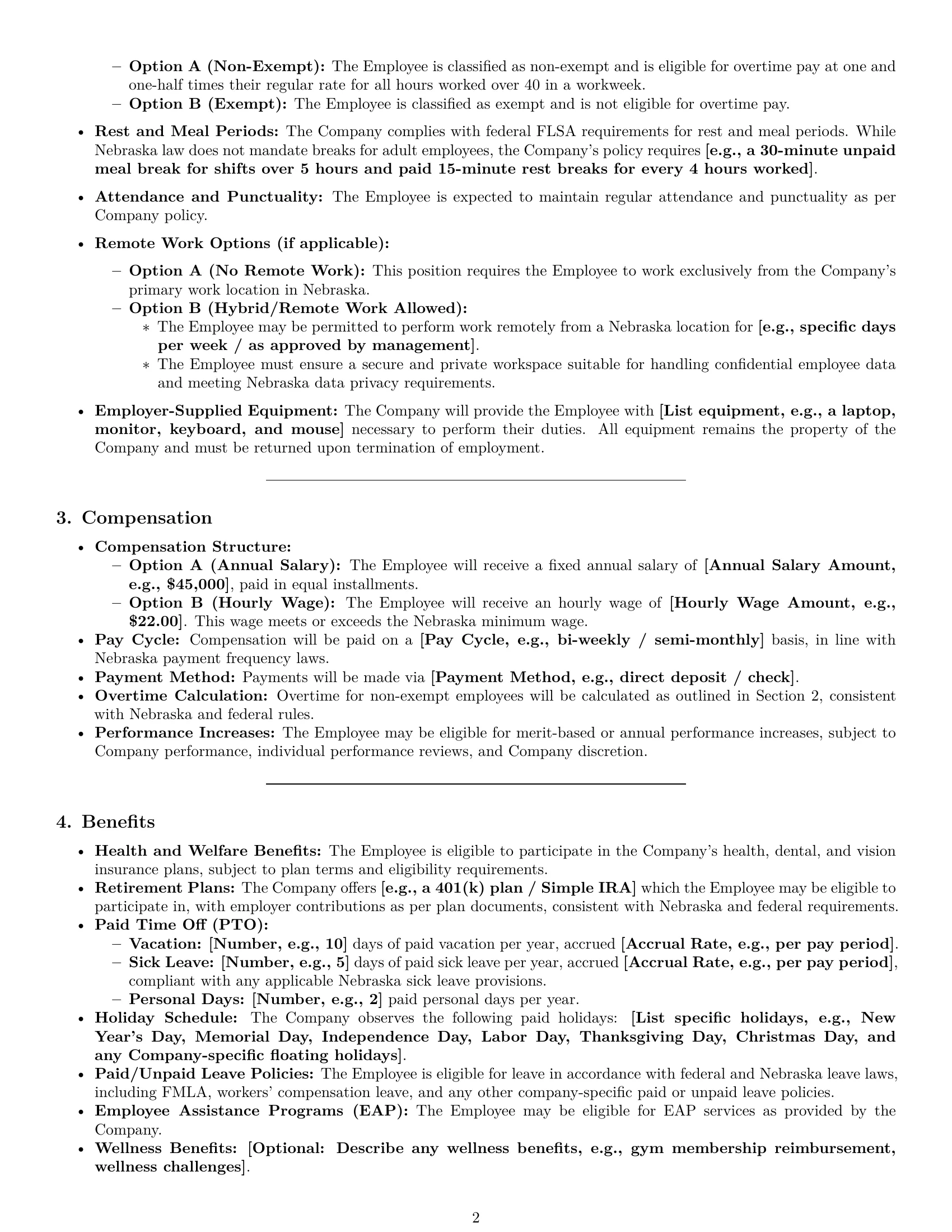 Preview page 2 of Pro Nebraska HR assistant employment contract template