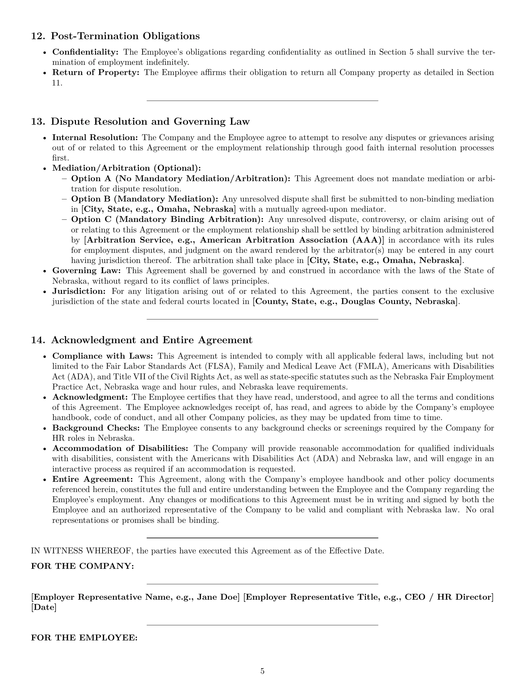 Preview page 5 of Pro Nebraska HR assistant employment contract template