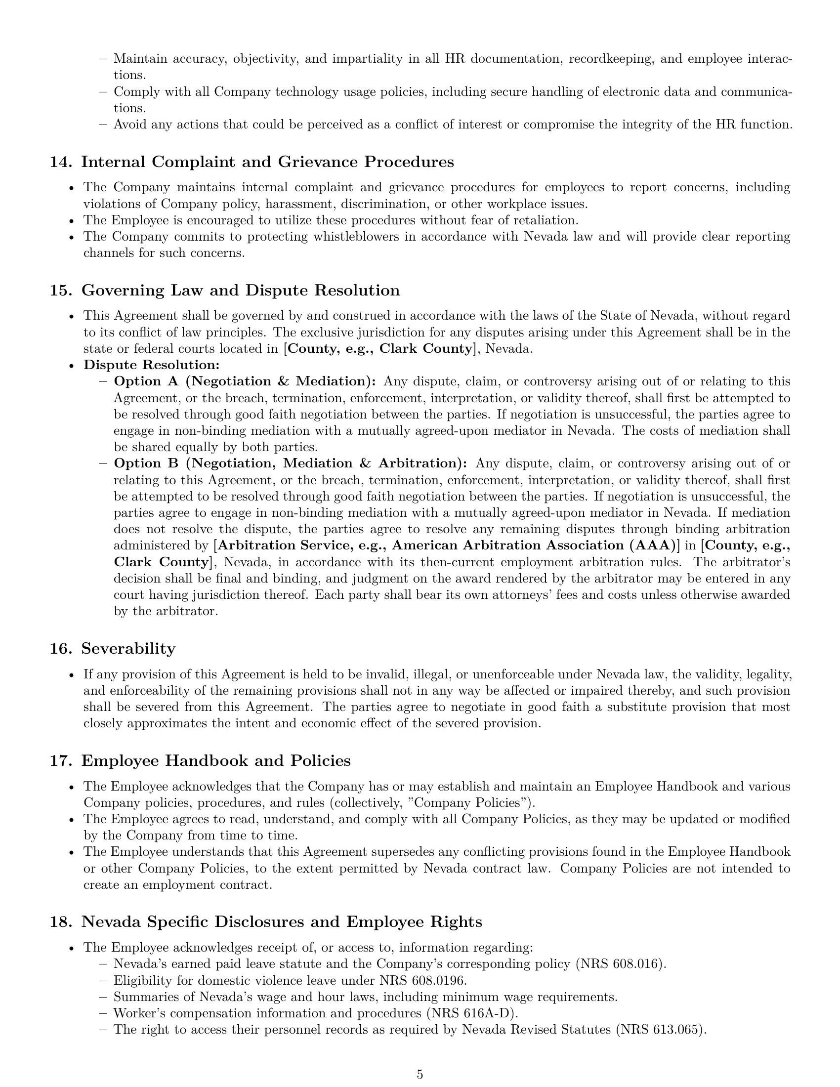 Preview page 5 of Pro Nevada HR assistant employment contract template