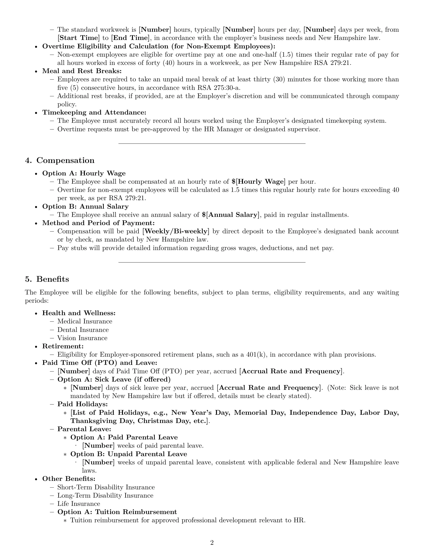 Preview page 2 of Pro New Hampshire HR assistant employment contract template