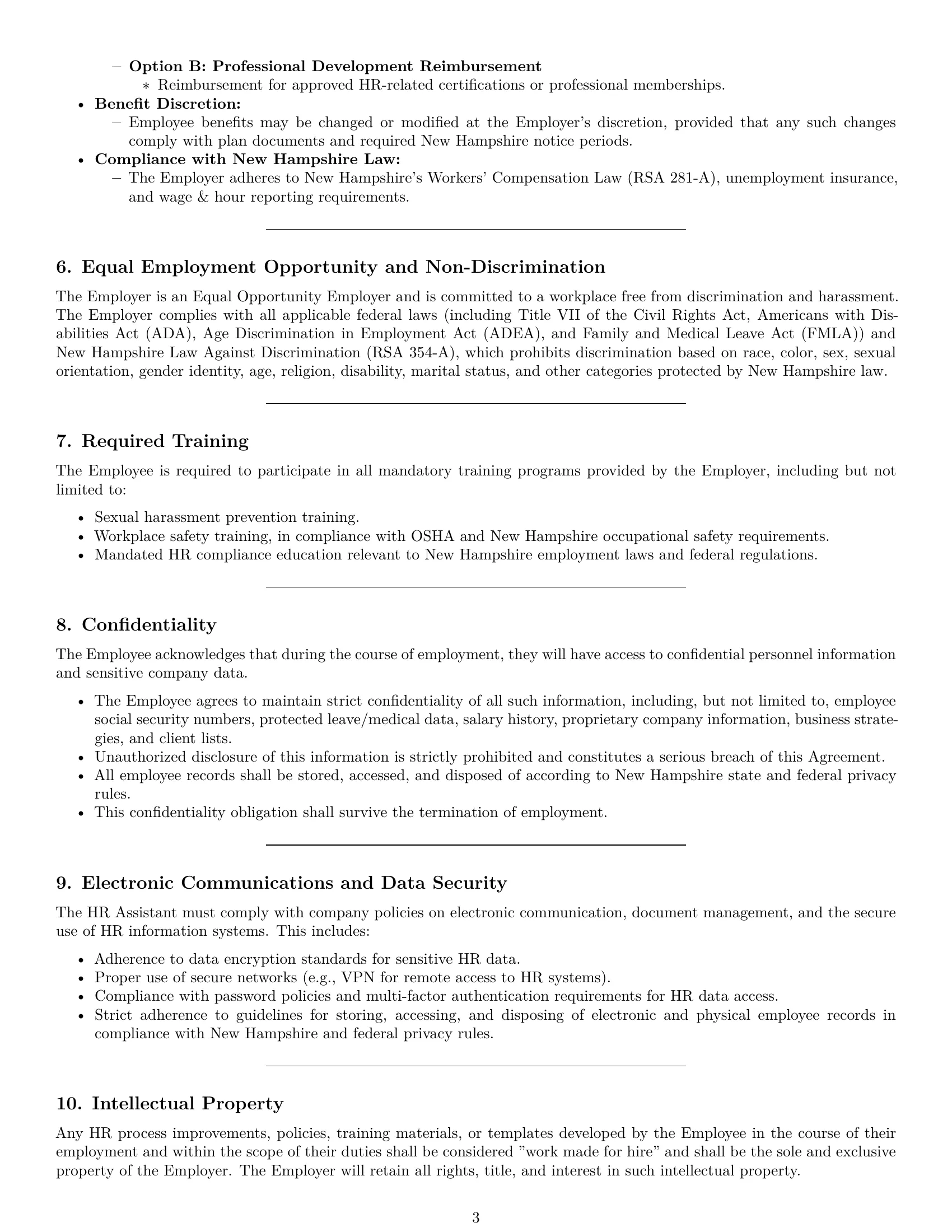 Preview page 3 of Pro New Hampshire HR assistant employment contract template