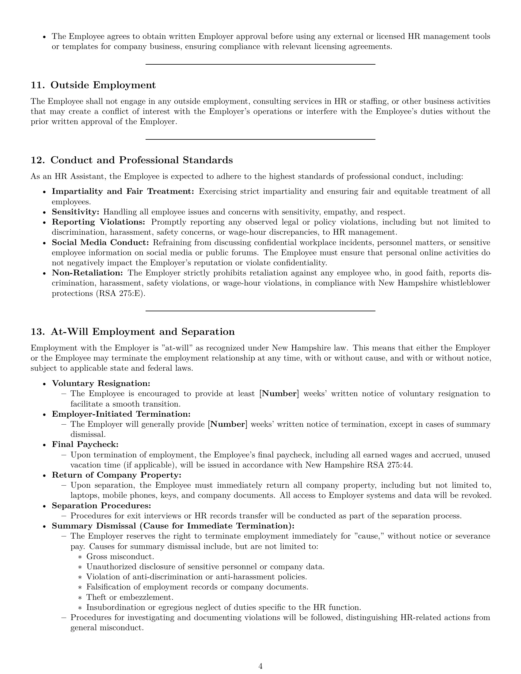 Preview page 4 of Pro New Hampshire HR assistant employment contract template
