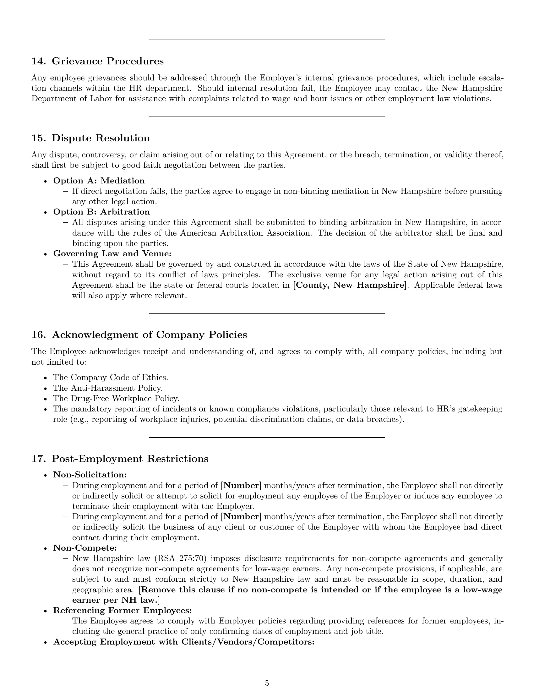 Preview page 5 of Pro New Hampshire HR assistant employment contract template