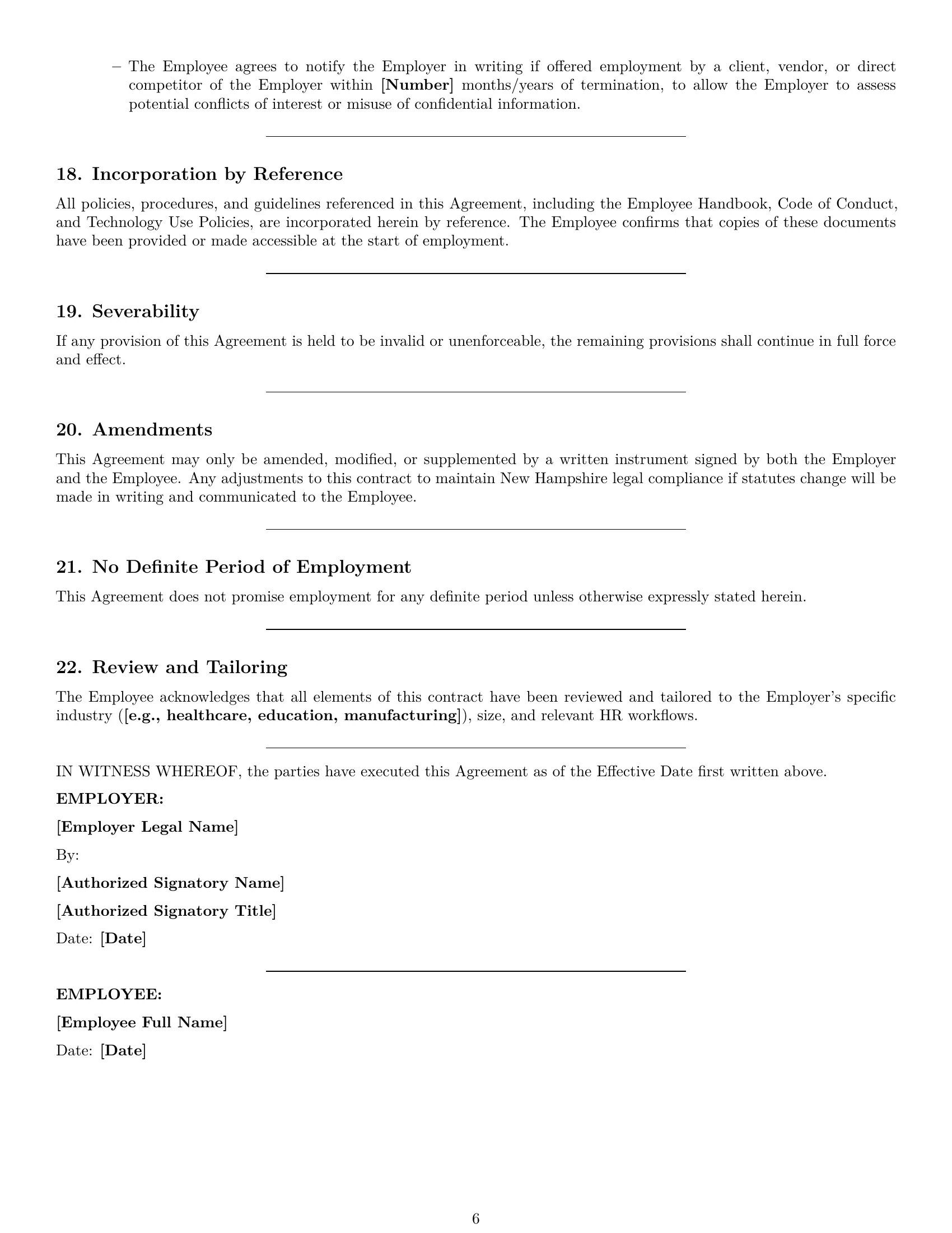 Preview page 6 of Pro New Hampshire HR assistant employment contract template