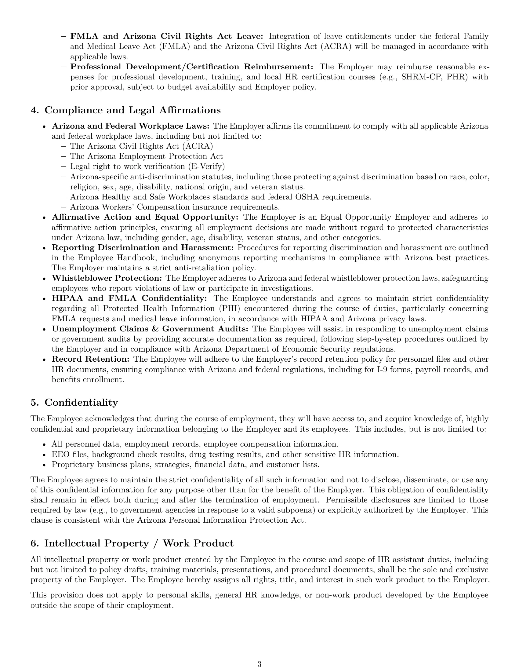 Preview page 3 of Pro Arizona HR assistant employment contract template