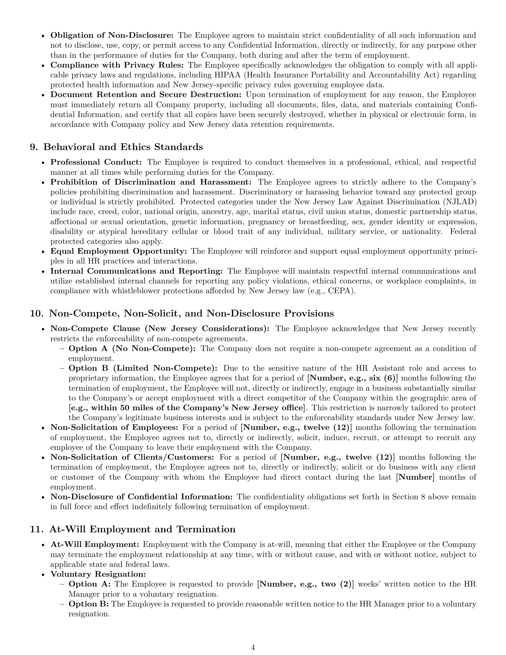 Preview page 4 of Pro New Jersey HR assistant employment contract template